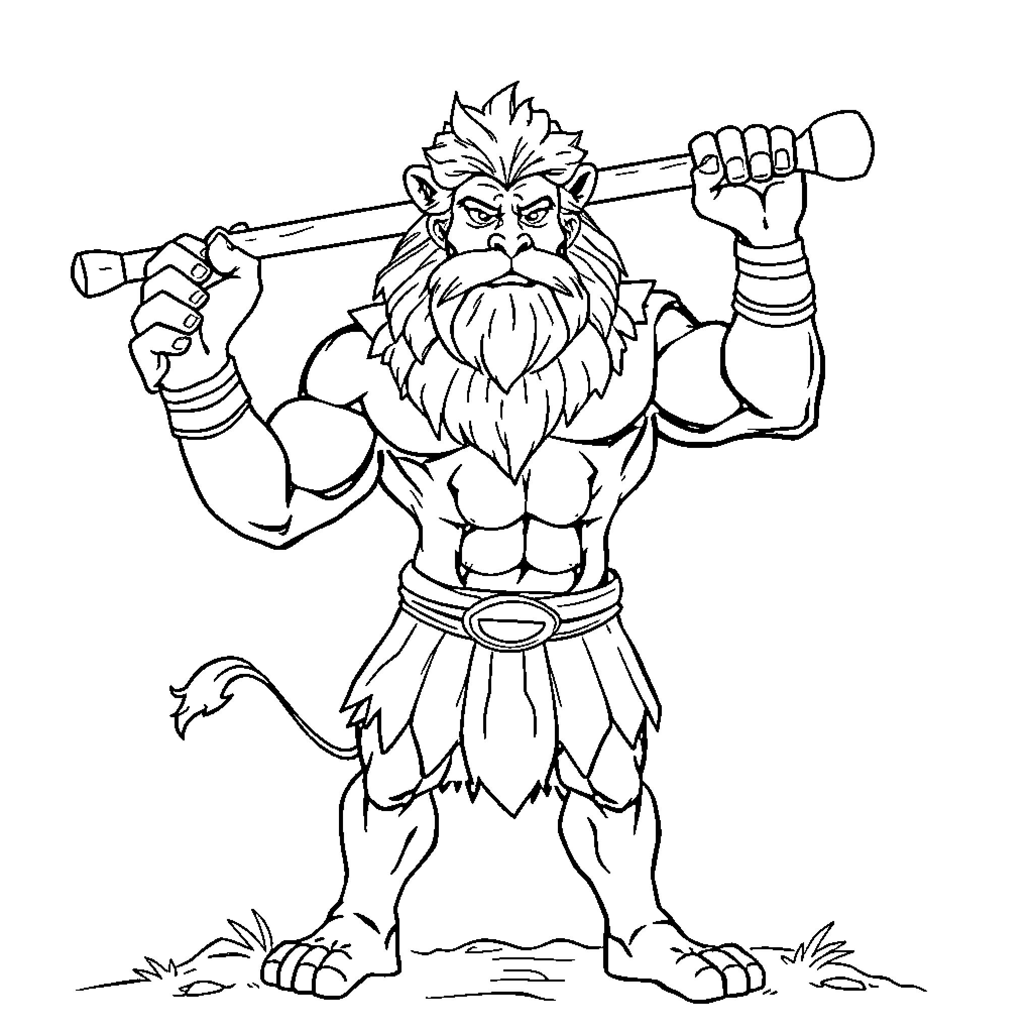Hercules the Mighty Warrior Wielding his Club Coloring Page (free black-and-white line drawing printable PDF for all, from beginners to advanced learners, including children, teens, adults, and seniors)