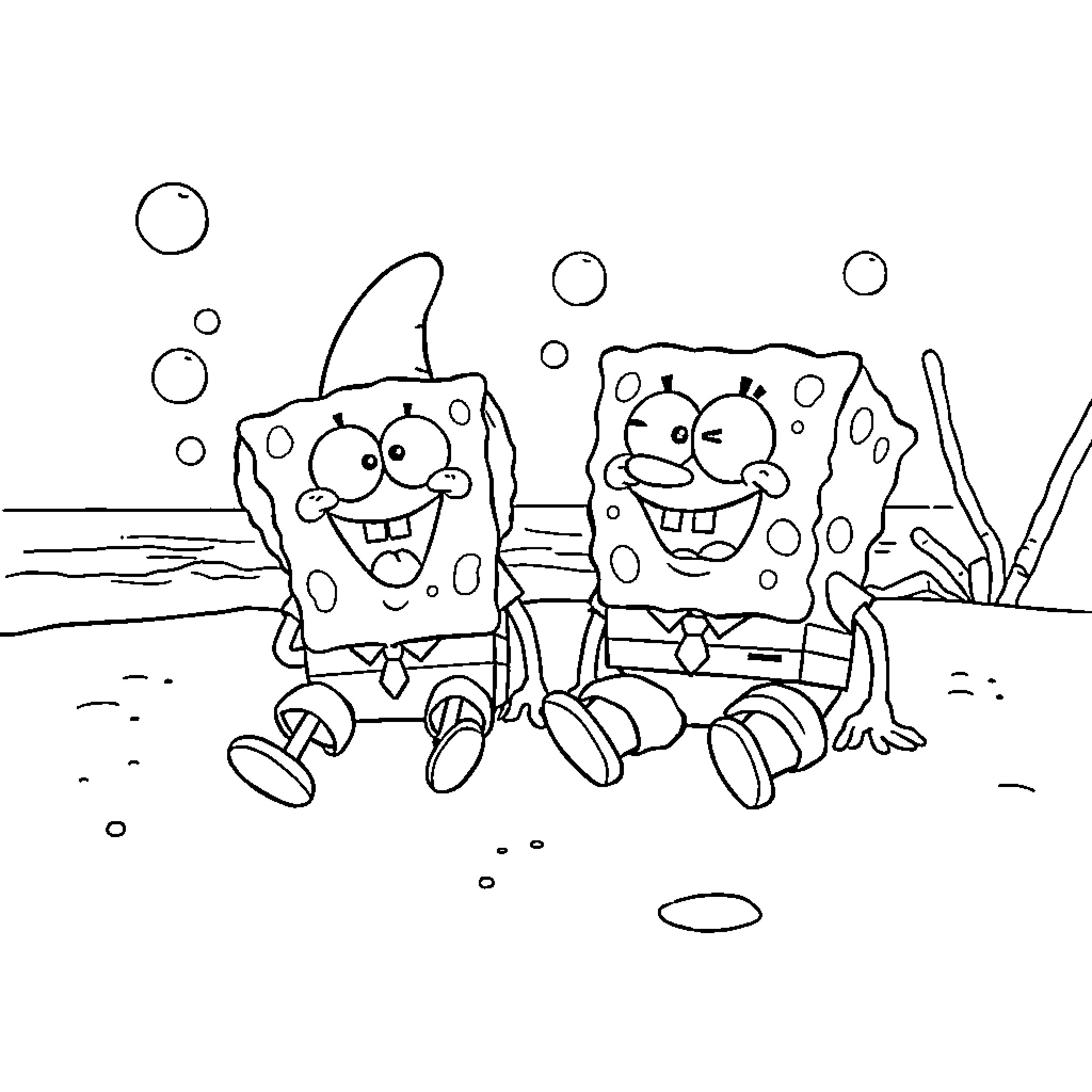 Spongebob and Patrick's Underwater Adventure Coloring Page (free black-and-white line drawing printable PDF for all, from beginners to advanced learners, including children, teens, adults, and seniors)