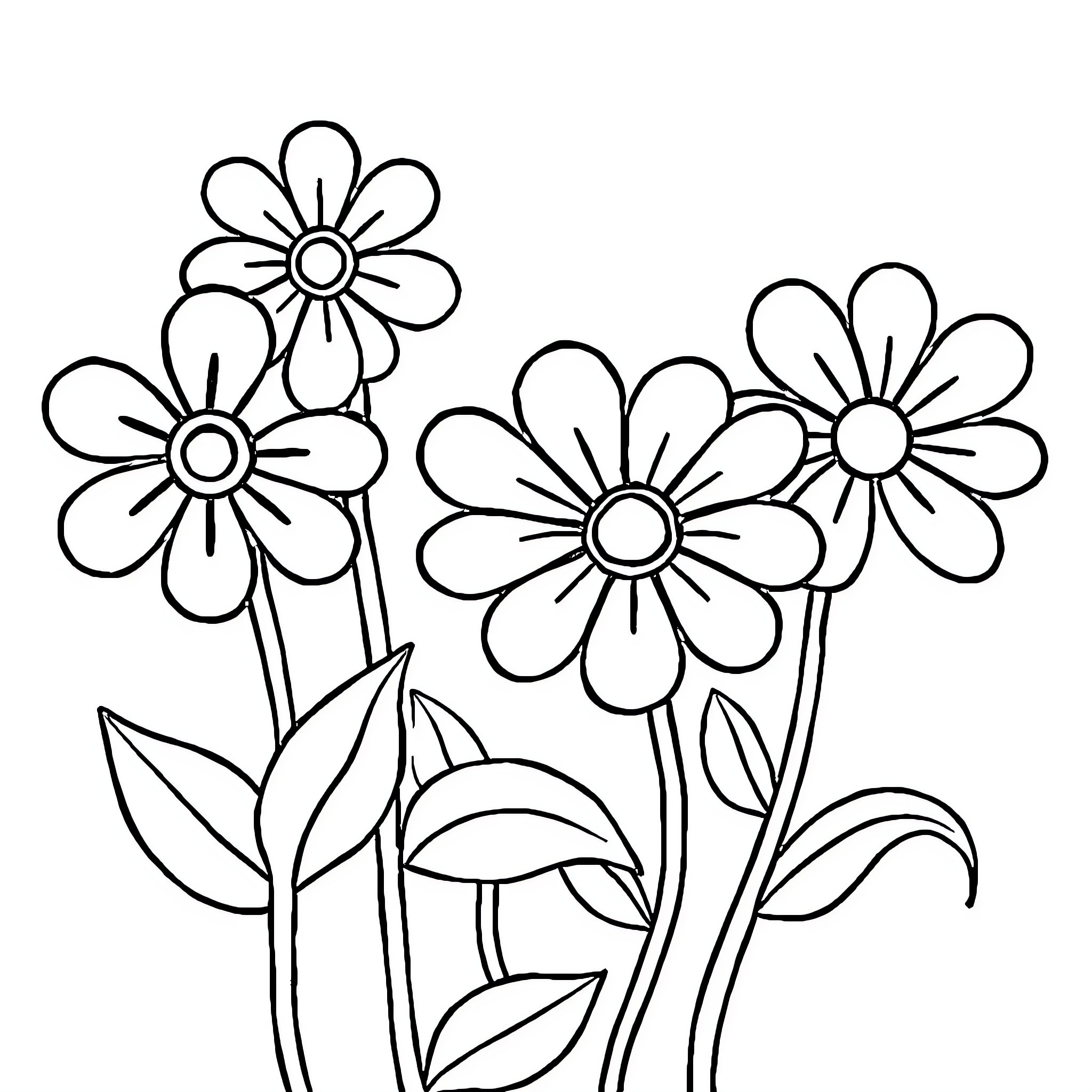 Flower garden with blooming flowers Coloring Page (free black-and-white line drawing printable PDF for all, from beginners to advanced learners, including children, teens, adults, and seniors)