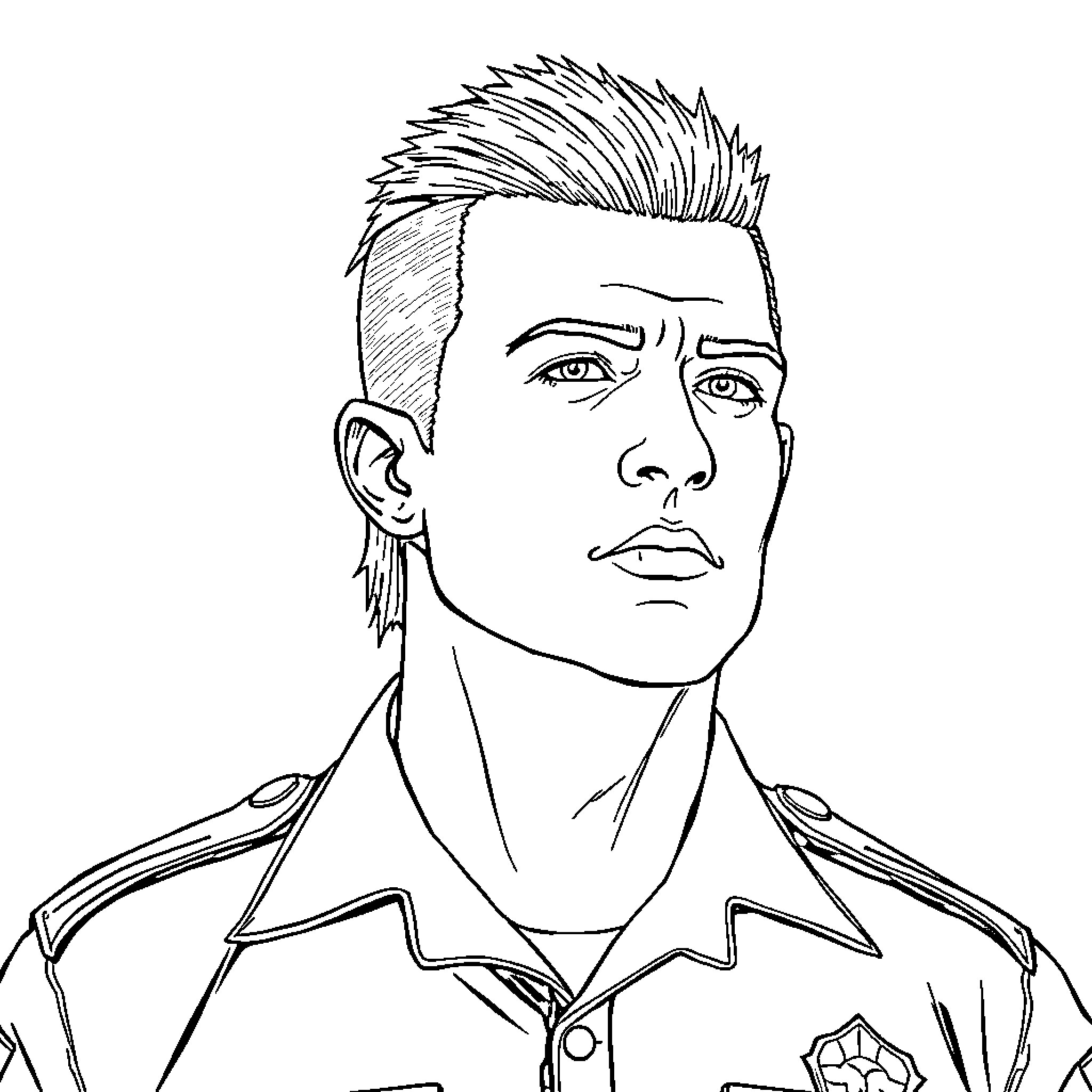 Security Officer Apprehending Suspect with Stern Expression Coloring Page (free black-and-white line drawing printable PDF for all, from beginners to advanced learners, including children, teens, adults, and seniors)