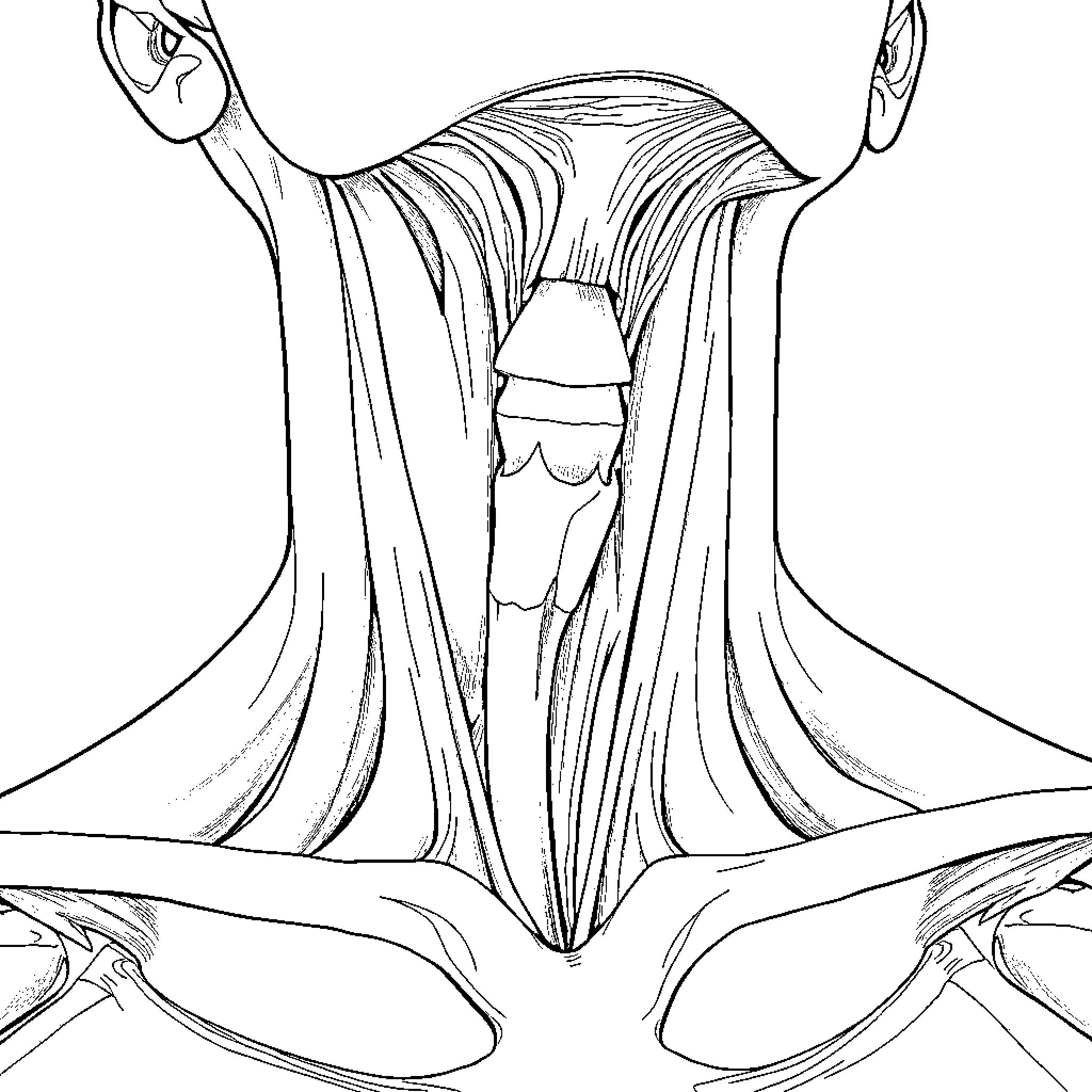 Neck of a mystical creature revealed Coloring Page (free black-and-white line drawing printable PDF for all, from beginners to advanced learners, including children, teens, adults, and seniors)
