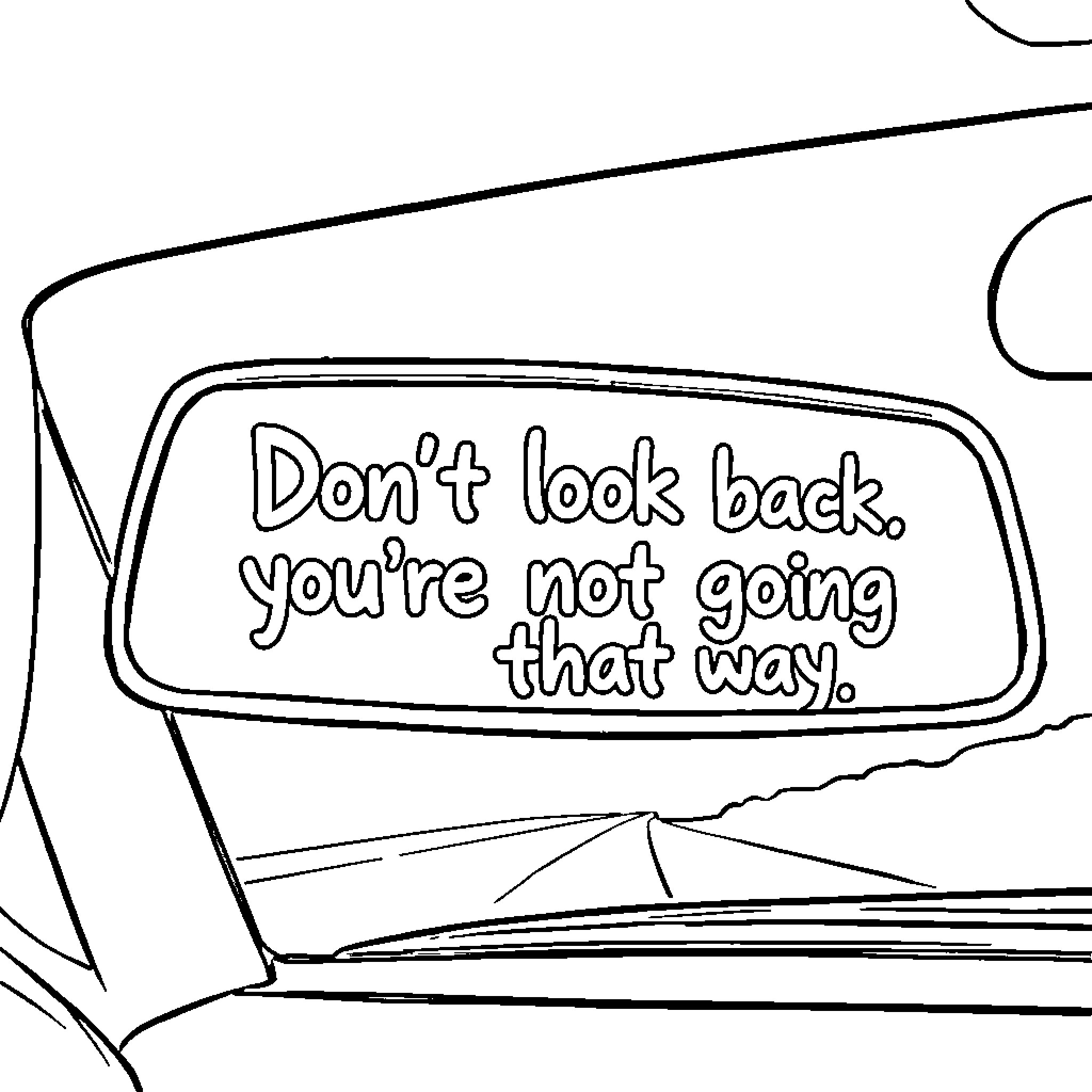 Mirror of Advice: Don't Look Back Coloring Page (free black-and-white line drawing printable PDF for all, from beginners to advanced learners, including children, teens, adults, and seniors)