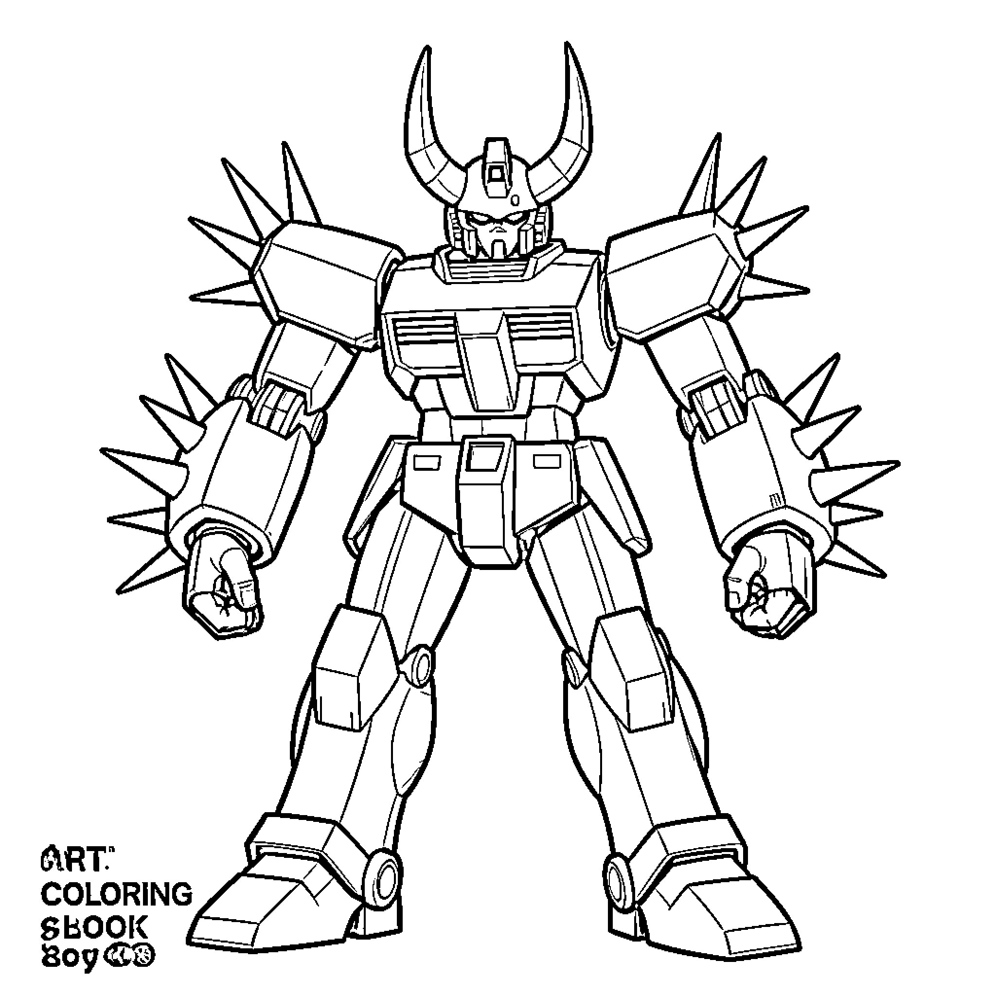 Robot standing in a powerful defensive pose Coloring Page (free black-and-white line drawing printable PDF for all, from beginners to advanced learners, including children, teens, adults, and seniors)
