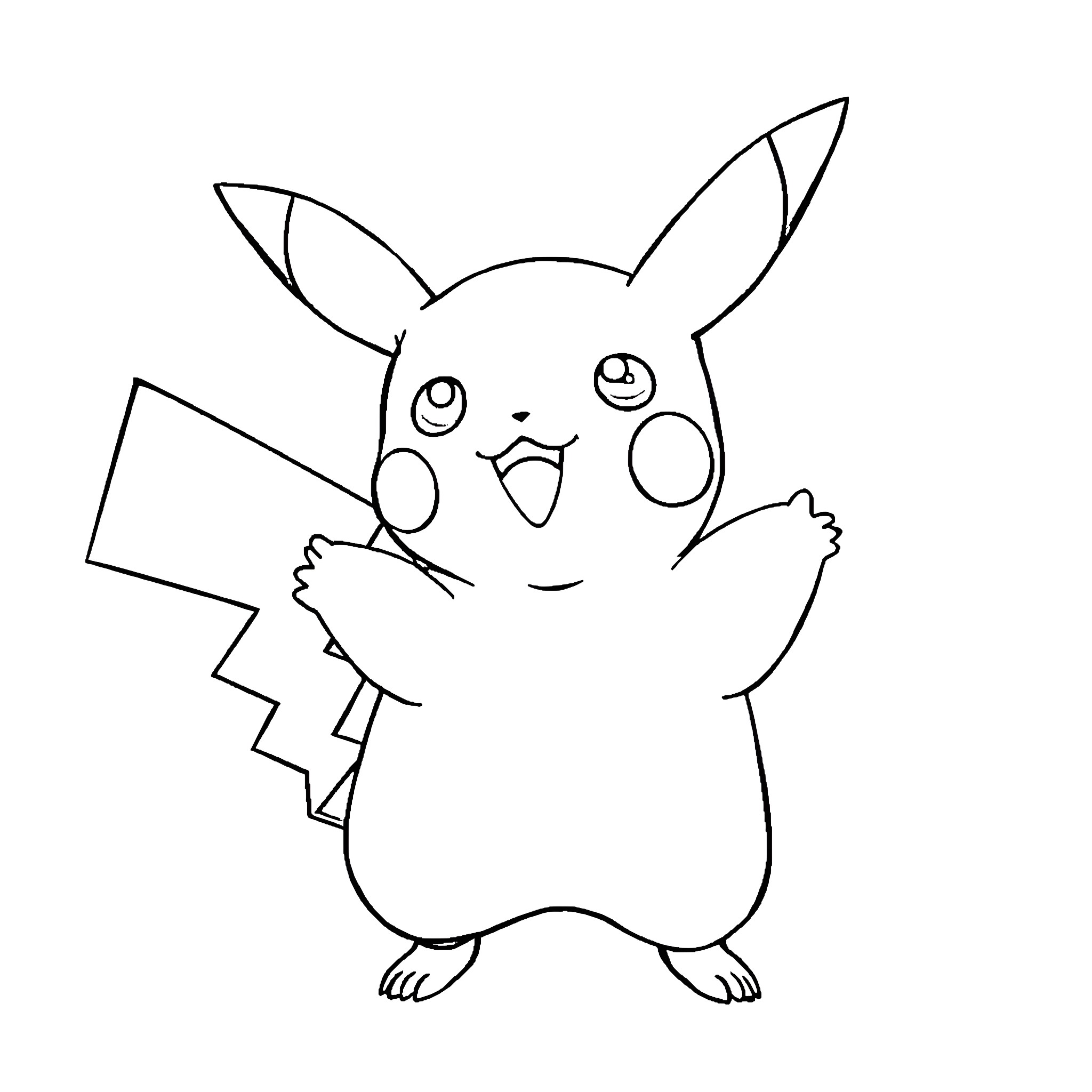 Pikachu in an excited pose Coloring Page (free black-and-white line drawing printable PDF for all, from beginners to advanced learners, including children, teens, adults, and seniors)