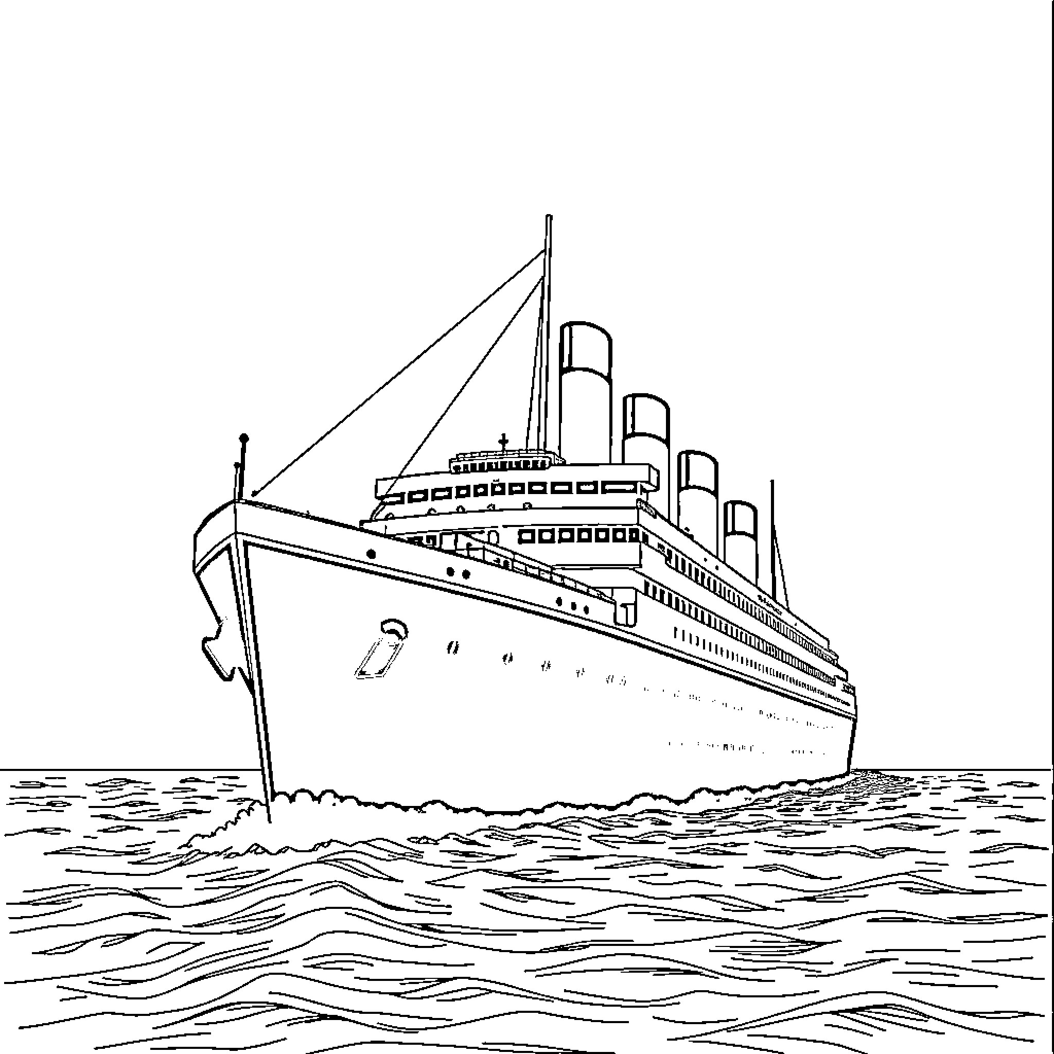 Titanic ocean liner sailing across the high seas Coloring Page (free black-and-white line drawing printable PDF for all, from beginners to advanced learners, including children, teens, adults, and seniors)
