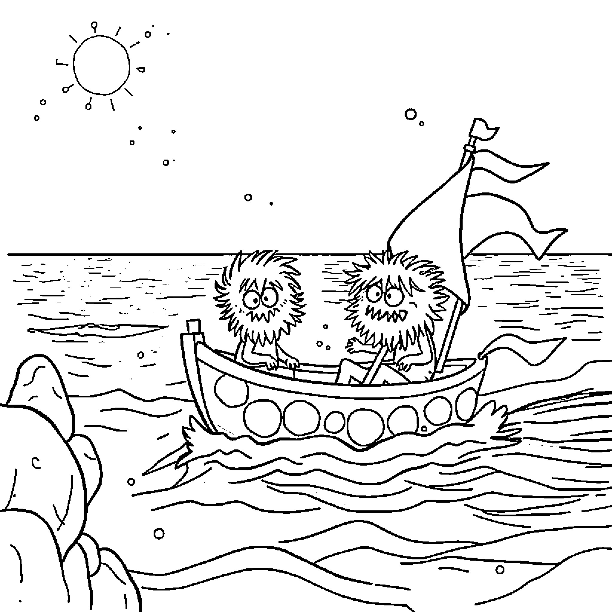 Monster Seafaring Adventure in the Ocean Coloring Page (free black-and-white line drawing printable PDF for all, from beginners to advanced learners, including children, teens, adults, and seniors)