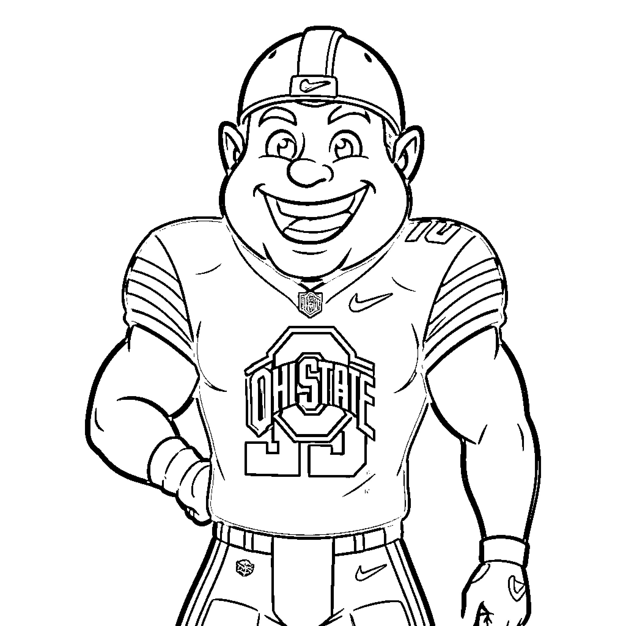 Brutus the Jovial Ohio State Athlete Coloring Page (free black-and-white line drawing printable PDF for all, from beginners to advanced learners, including children, teens, adults, and seniors)