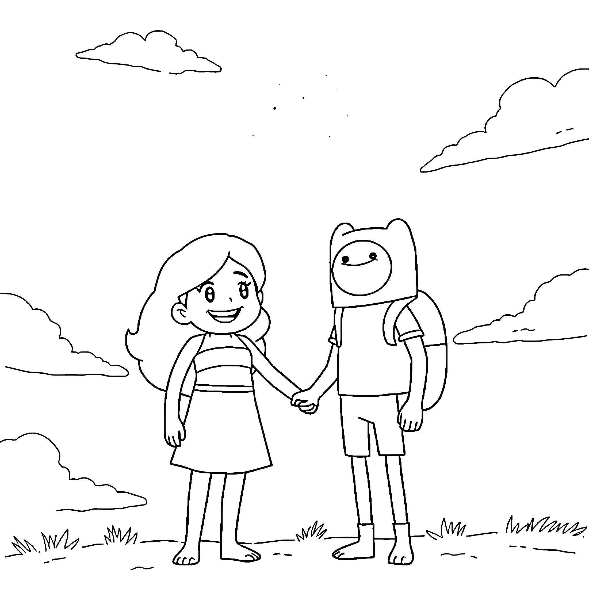 Steven Universe characters exploring the outdoors Coloring Page (free black-and-white line drawing printable PDF for all, from beginners to advanced learners, including children, teens, adults, and seniors)