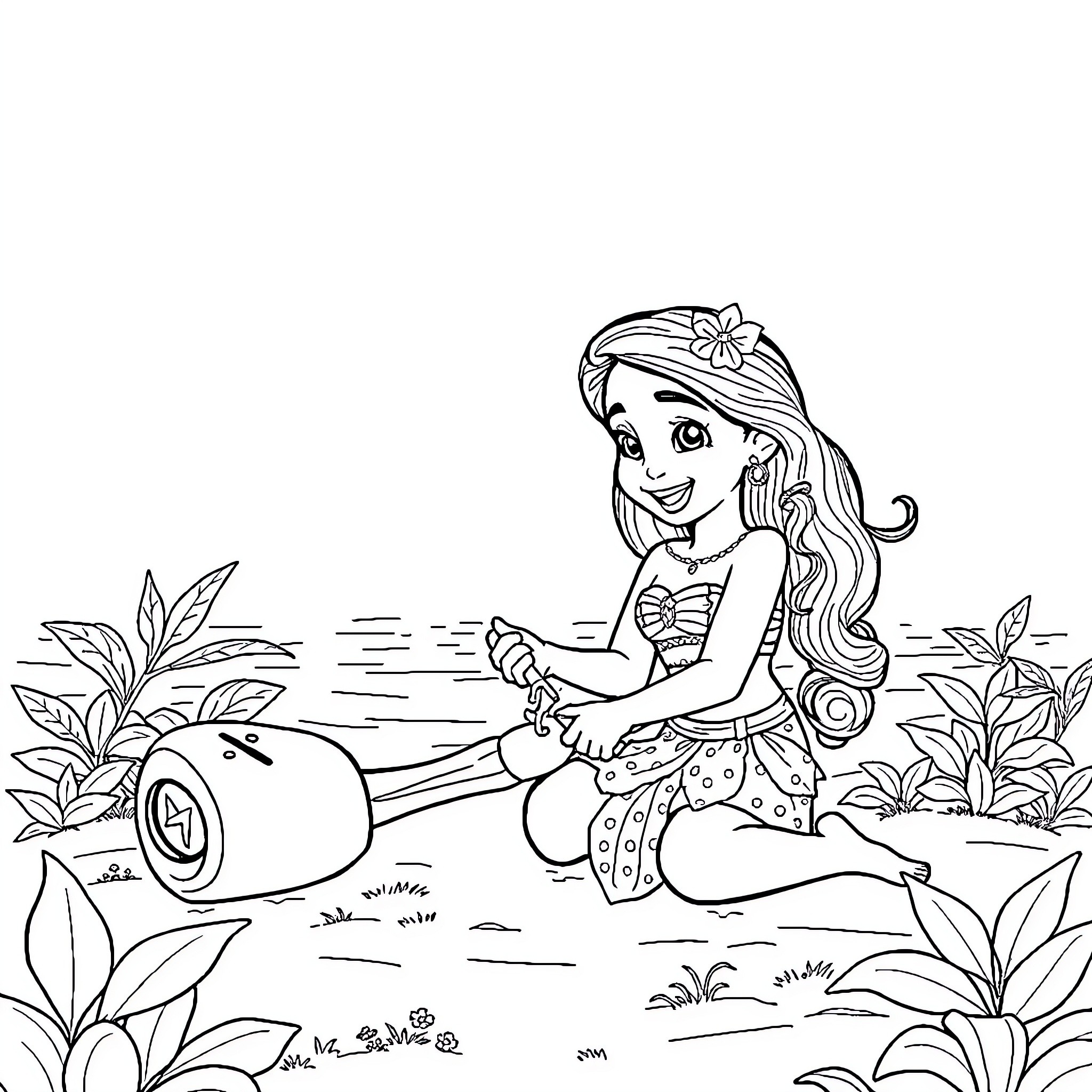 Vaiana enjoying nature and exploring her surroundings Coloring Page (free black-and-white line drawing printable PDF for all, from beginners to advanced learners, including children, teens, adults, and seniors)