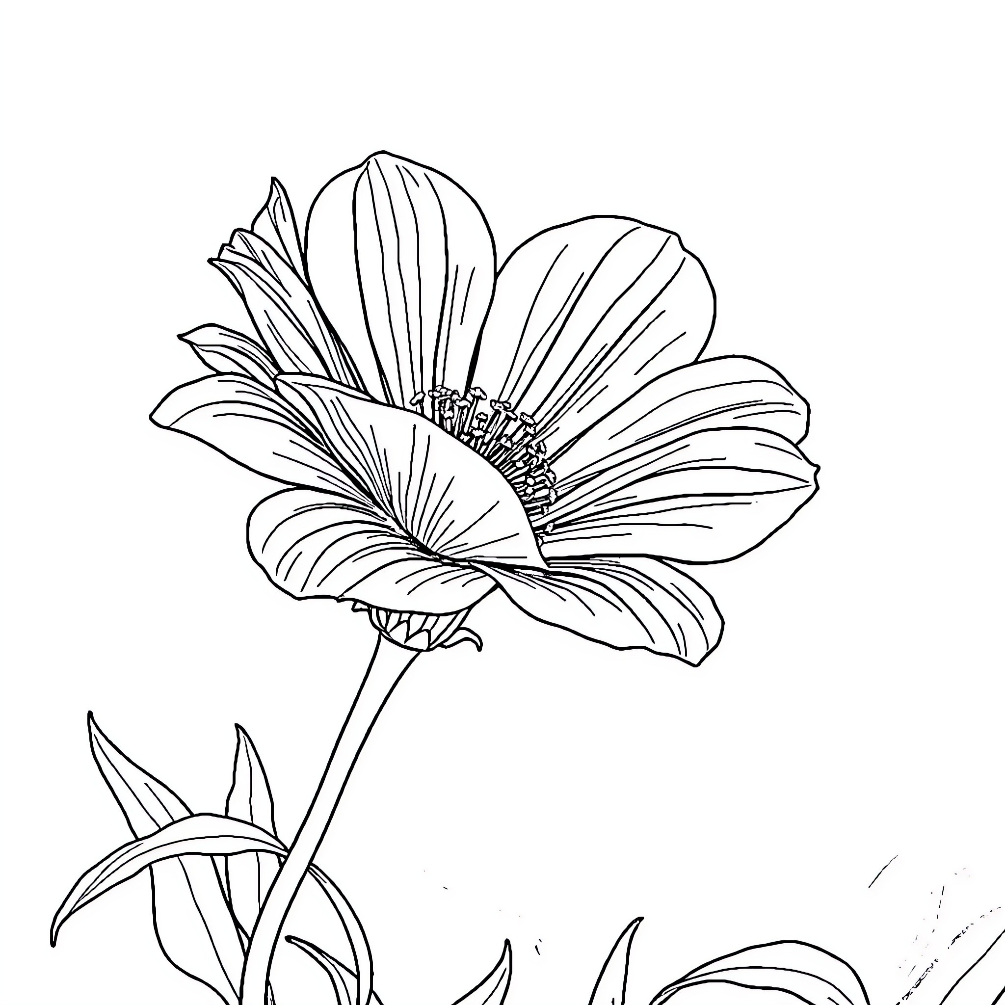 Flower blooming in the garden Coloring Page (free black-and-white line drawing printable PDF for all, from beginners to advanced learners, including children, teens, adults, and seniors)