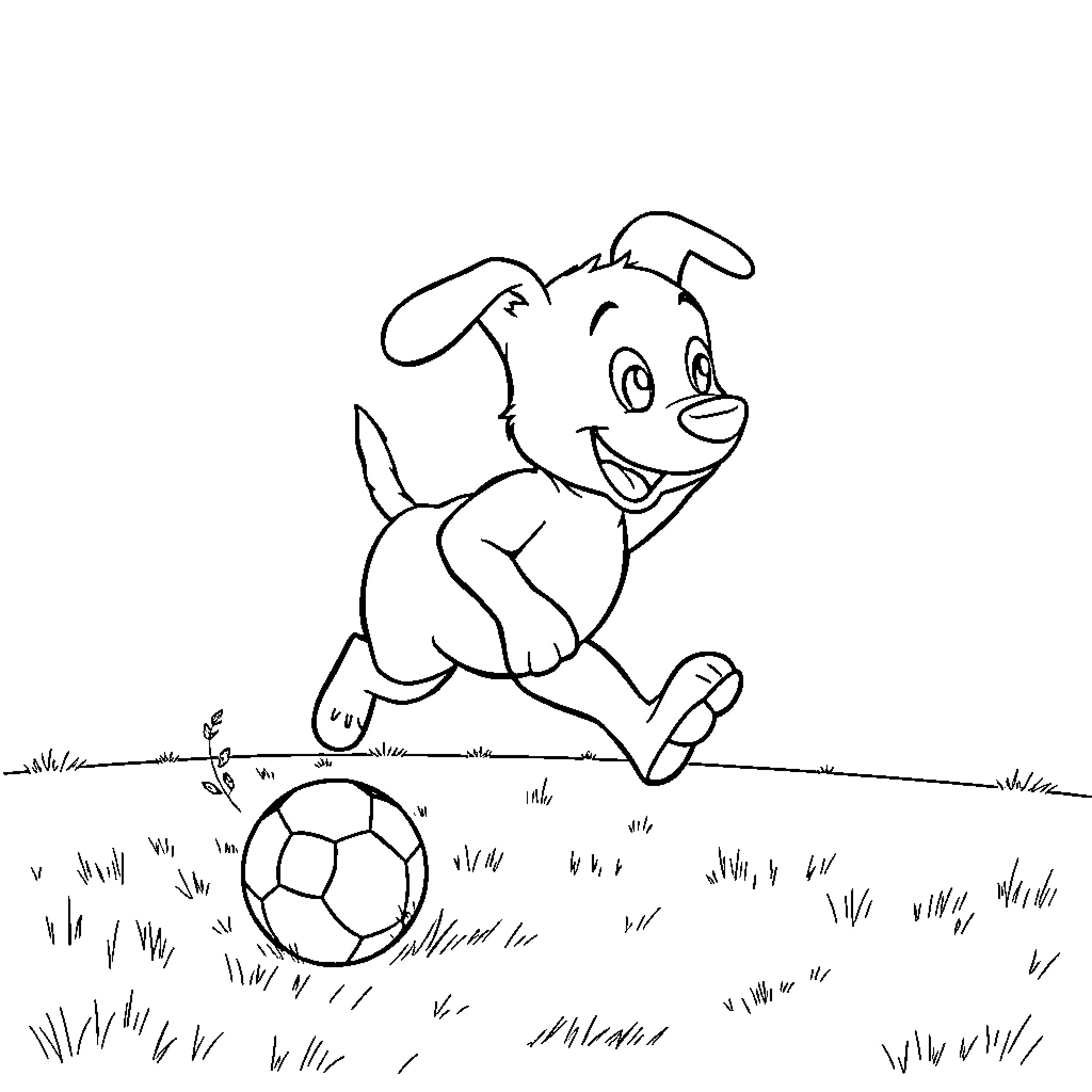 Bluey playing with a soccer ball in the field Coloring Page (free black-and-white line drawing printable PDF for all, from beginners to advanced learners, including children, teens, adults, and seniors)