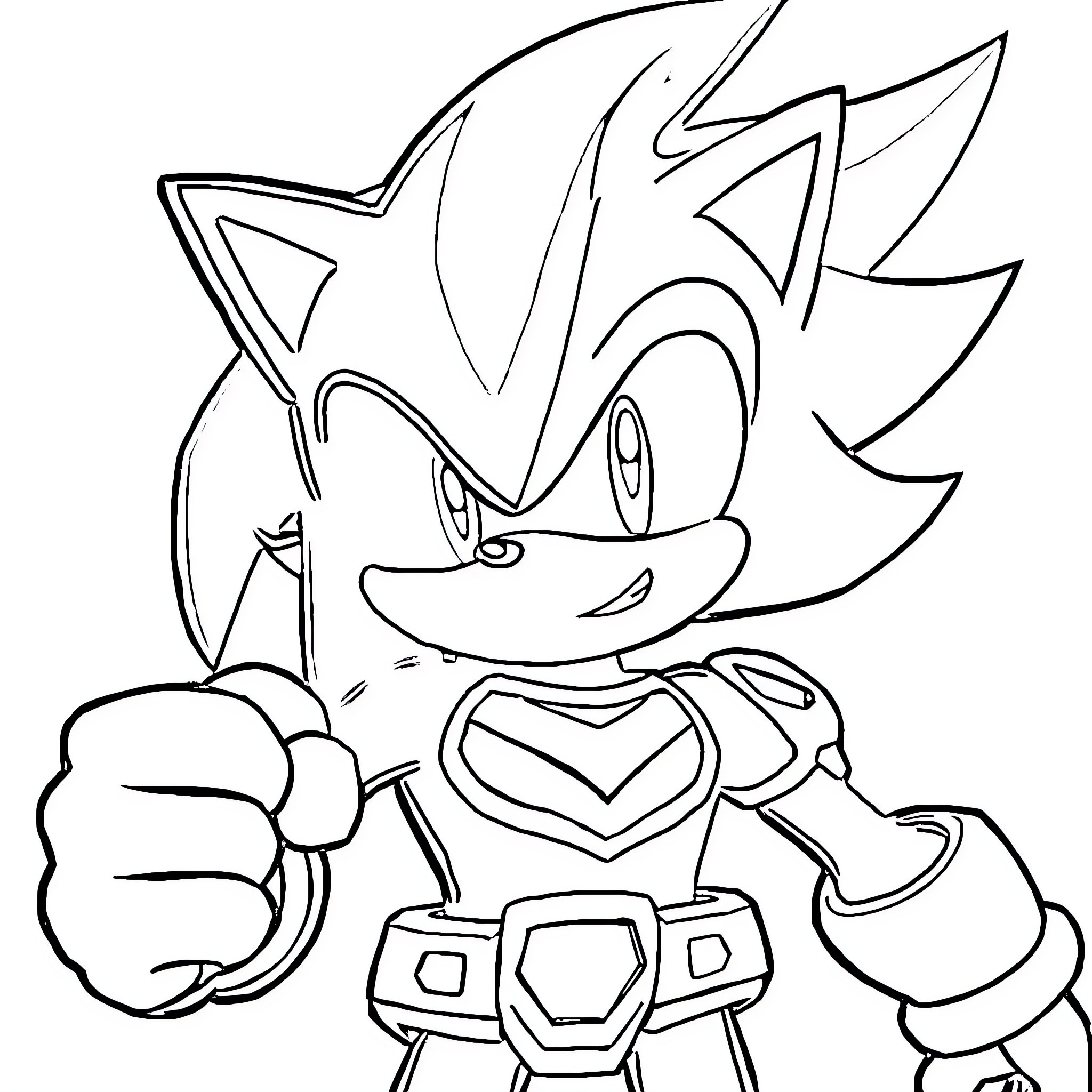 Sonic the Hedgehog in action pose Coloring Page (free black-and-white line drawing printable PDF for all, from beginners to advanced learners, including children, teens, adults, and seniors)