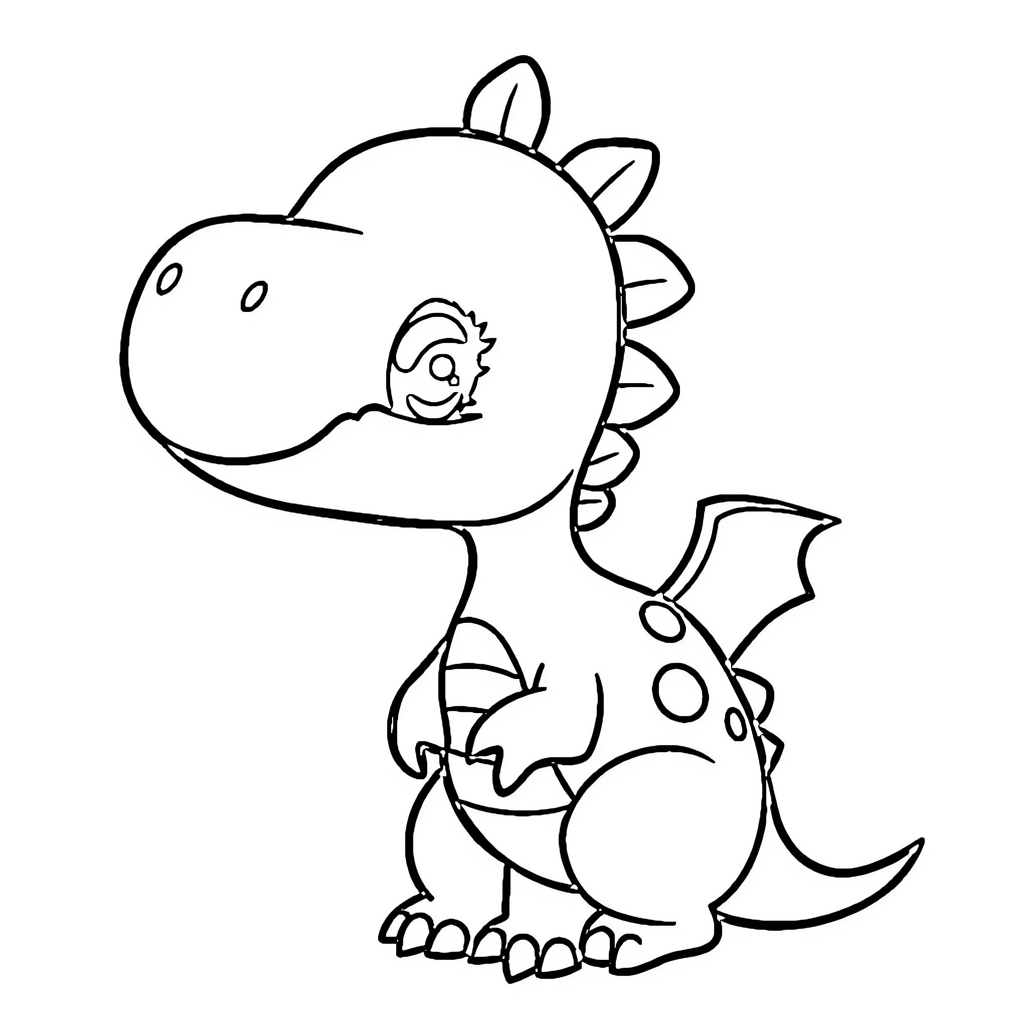 Dinosaur in a happy mood Coloring Page (free black-and-white line drawing printable PDF for all, from beginners to advanced learners, including children, teens, adults, and seniors)