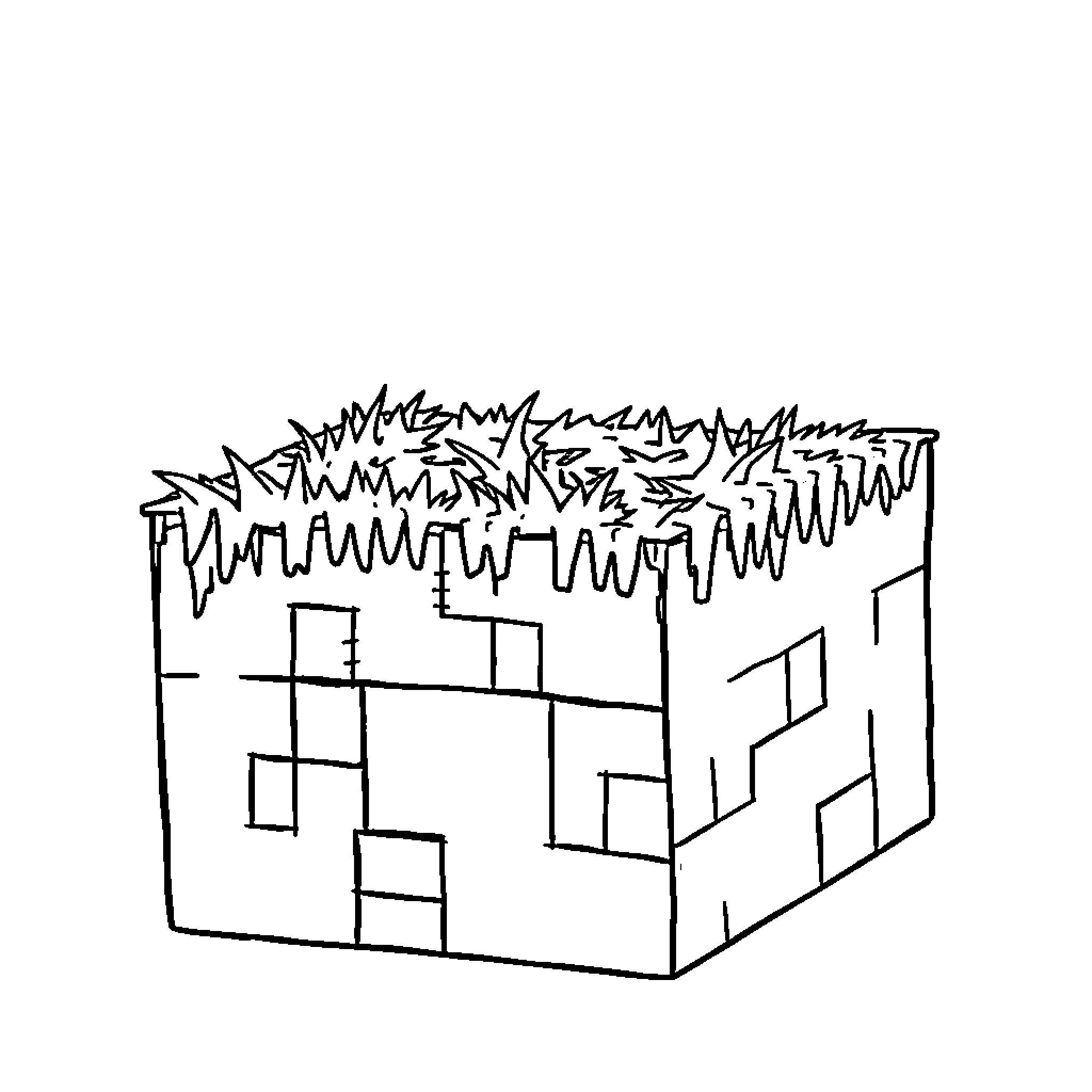 Grass-covered geometric shapes in abstract landscape Coloring Page (free black-and-white line drawing printable PDF for all, from beginners to advanced learners, including children, teens, adults, and seniors)