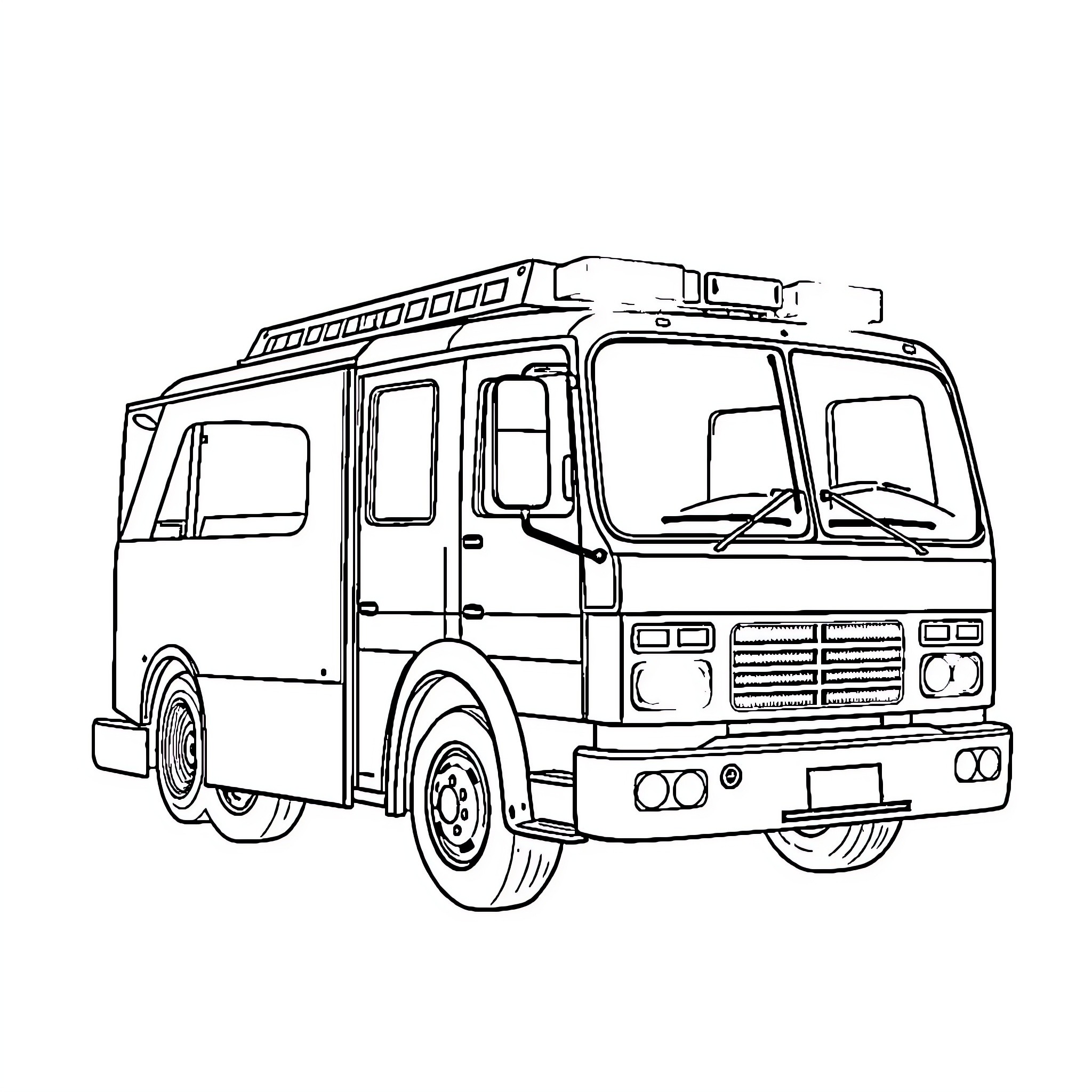 Fire Truck ready for emergency response Coloring Page (free black-and-white line drawing printable PDF for all, from beginners to advanced learners, including children, teens, adults, and seniors)