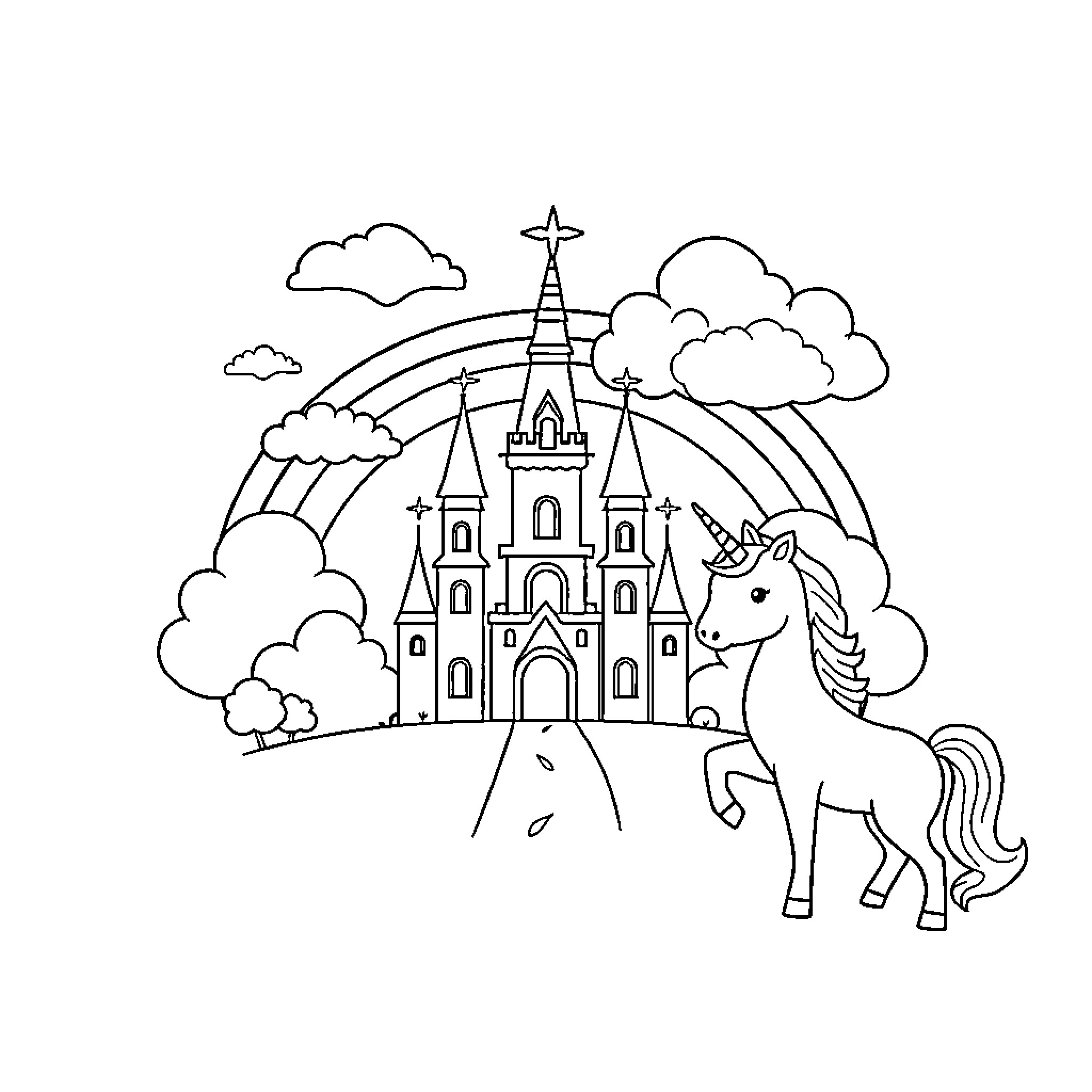 Palace of Whimsy and Wonder Coloring Page (free black-and-white line drawing printable PDF for all, from beginners to advanced learners, including children, teens, adults, and seniors)