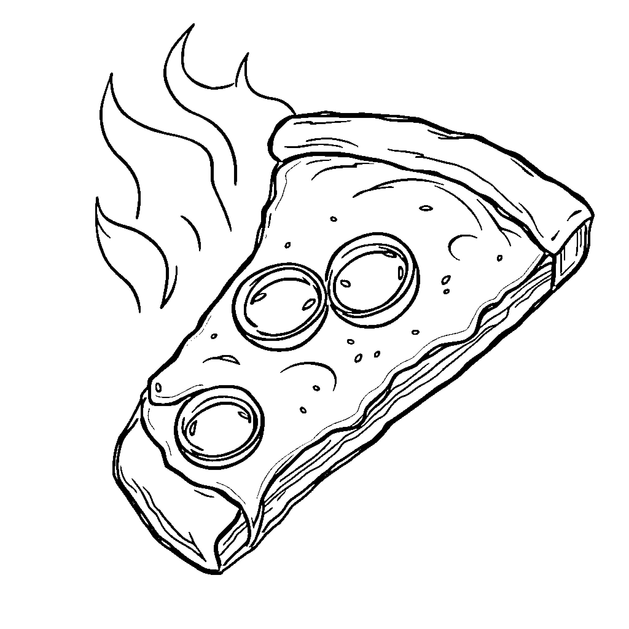 Pizza with Fiery Toppings Coloring Page (free black-and-white line drawing printable PDF for all, from beginners to advanced learners, including children, teens, adults, and seniors)