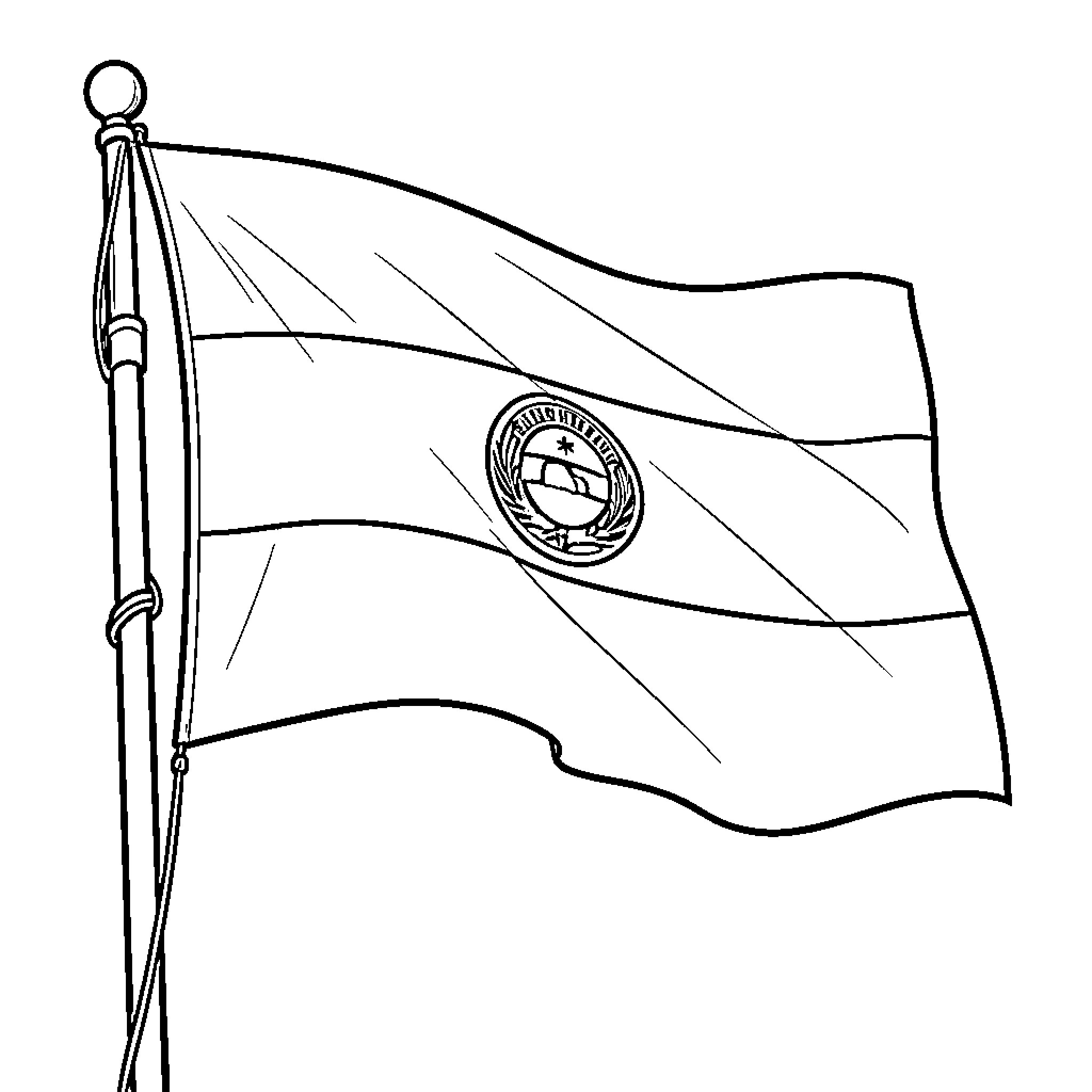 Paraguay Flag waving proudly Coloring Page (free black-and-white line drawing printable PDF for all, from beginners to advanced learners, including children, teens, adults, and seniors)