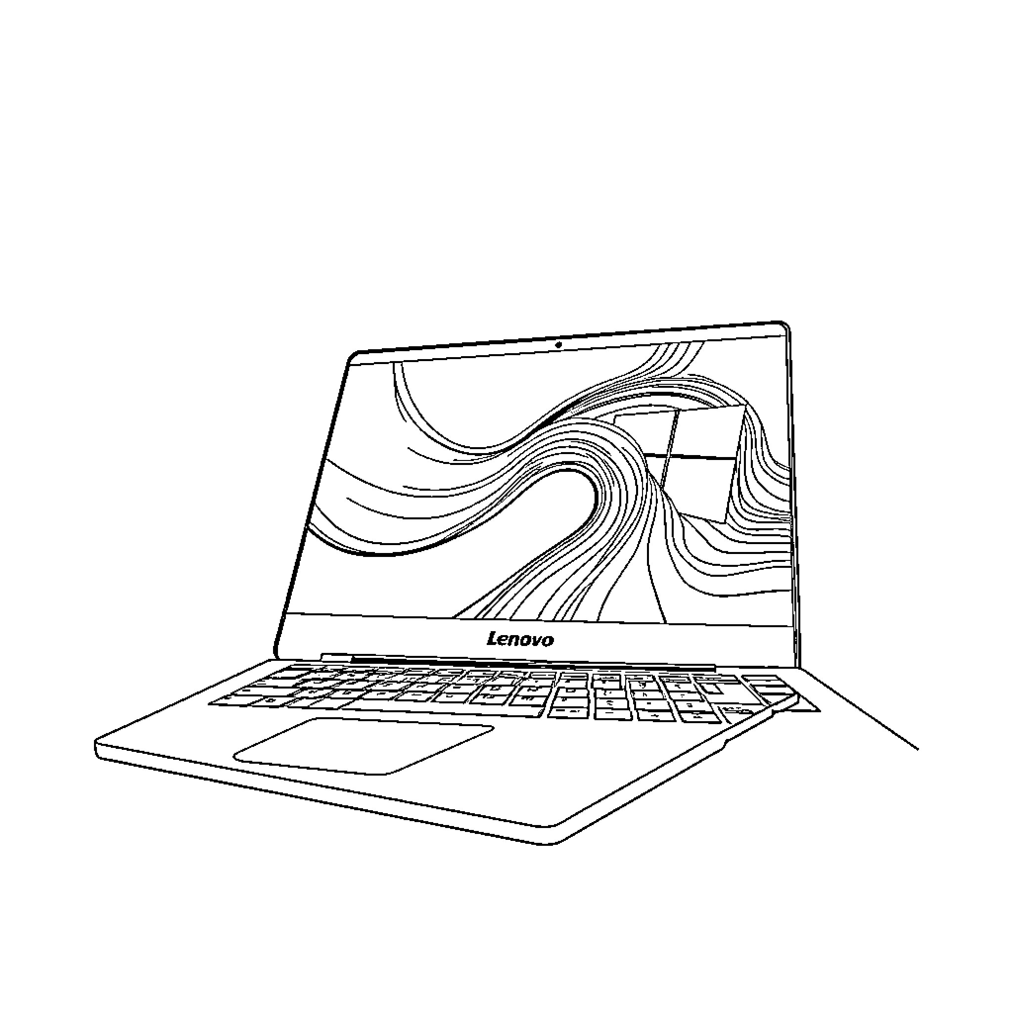 Laptop with abstract swirling pattern design Coloring Page (free black-and-white line drawing printable PDF for all, from beginners to advanced learners, including children, teens, adults, and seniors)