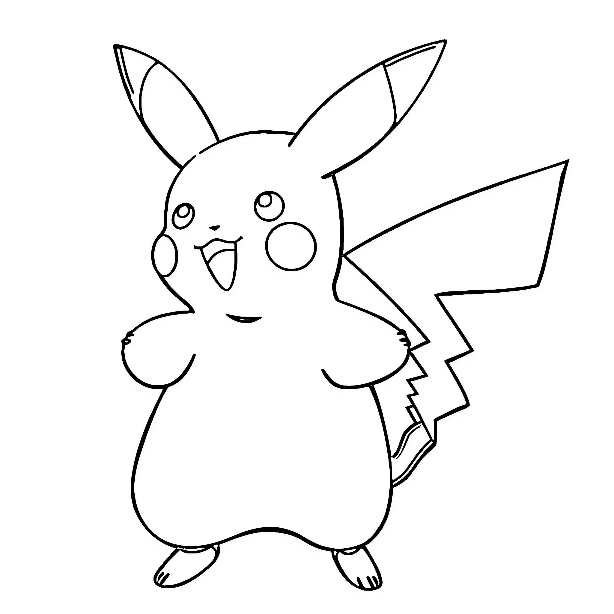Pikachu waving happily Coloring Page (free black-and-white line drawing printable PDF for all, from beginners to advanced learners, including children, teens, adults, and seniors)