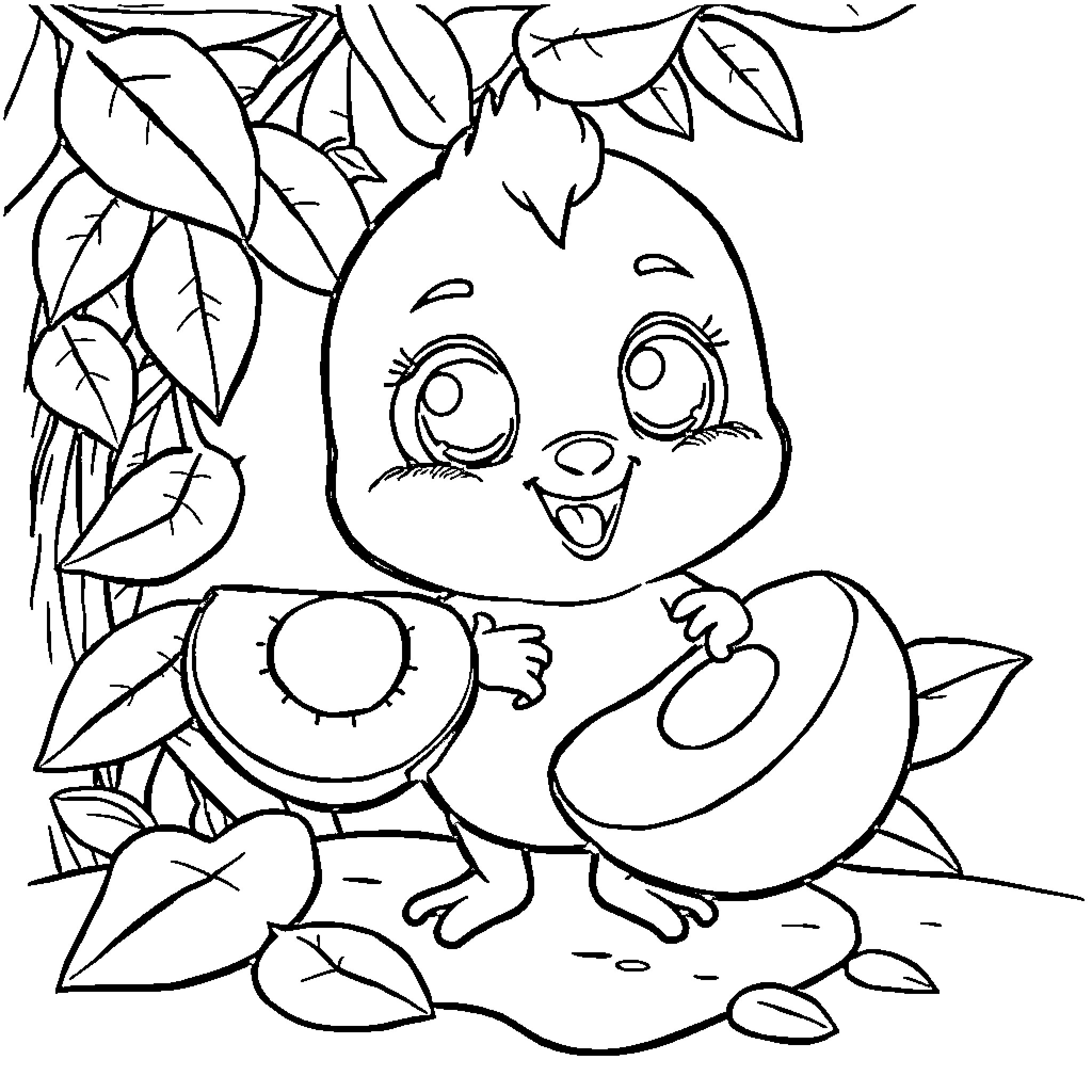 Labubu's Happy Adventures in the Leaves Coloring Page (free black-and-white line drawing printable PDF for all, from beginners to advanced learners, including children, teens, adults, and seniors)