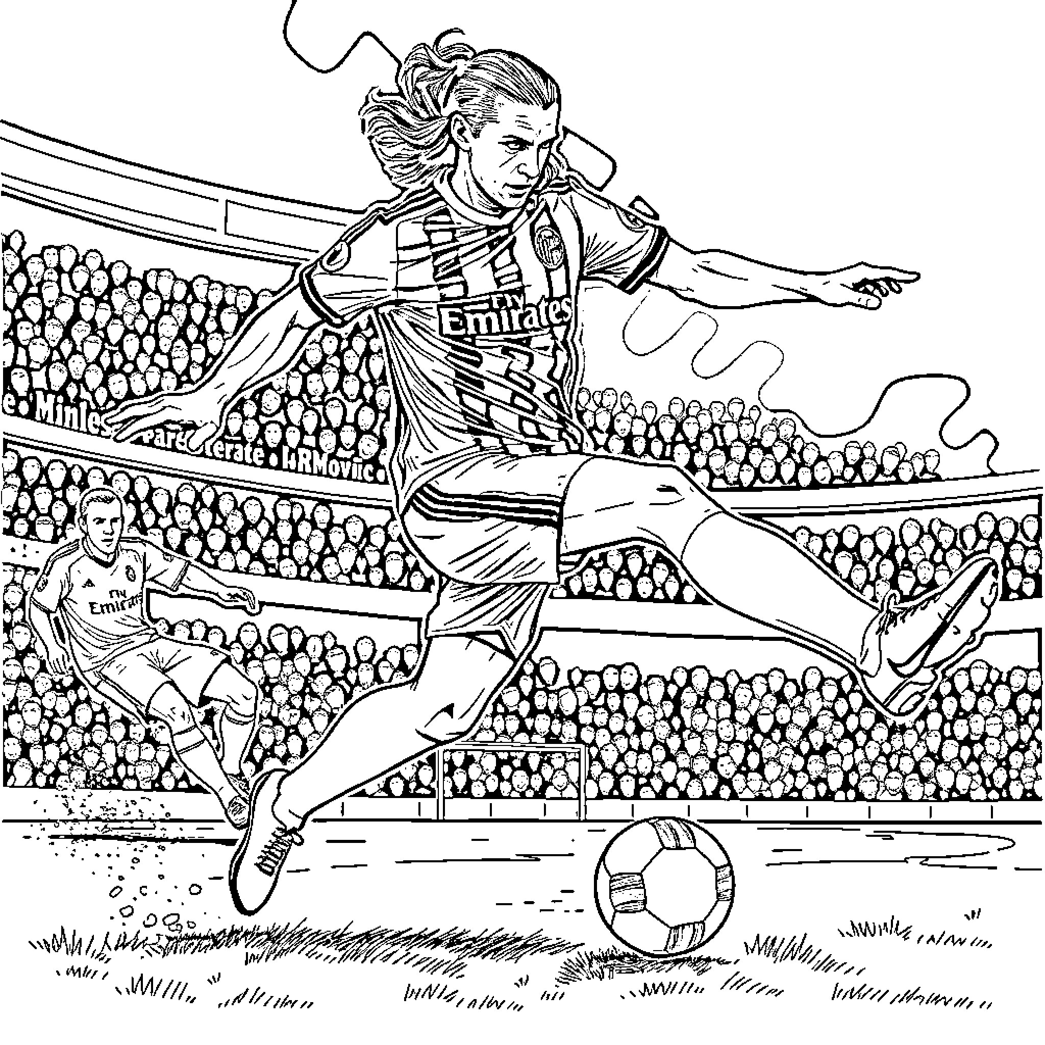 Zlatan Ibrahimovic in action on the soccer field Coloring Page (free black-and-white line drawing printable PDF for all, from beginners to advanced learners, including children, teens, adults, and seniors)
