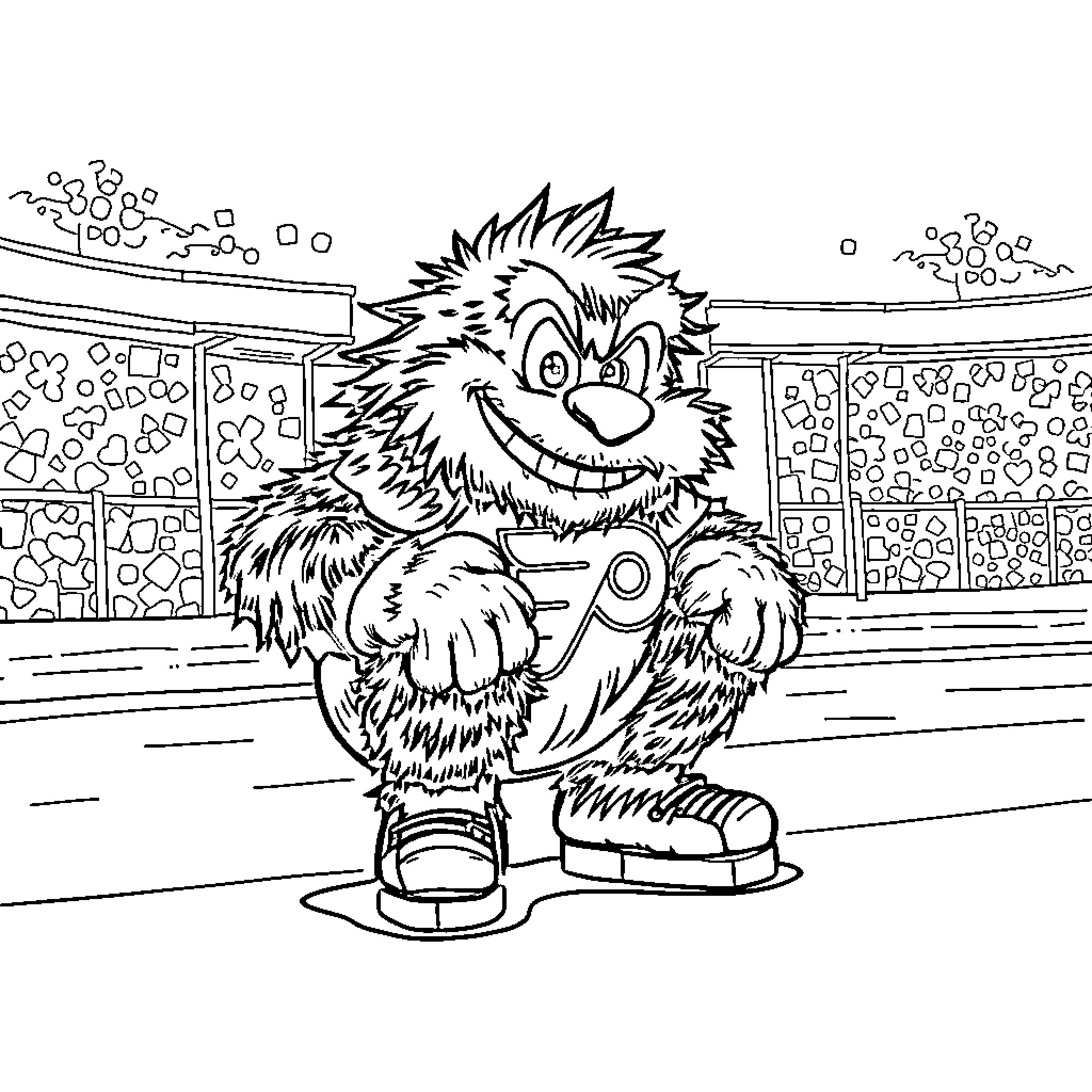 Gritty Fuzzy Creature Smiling Joyfully Coloring Page (free black-and-white line drawing printable PDF for all, from beginners to advanced learners, including children, teens, adults, and seniors)
