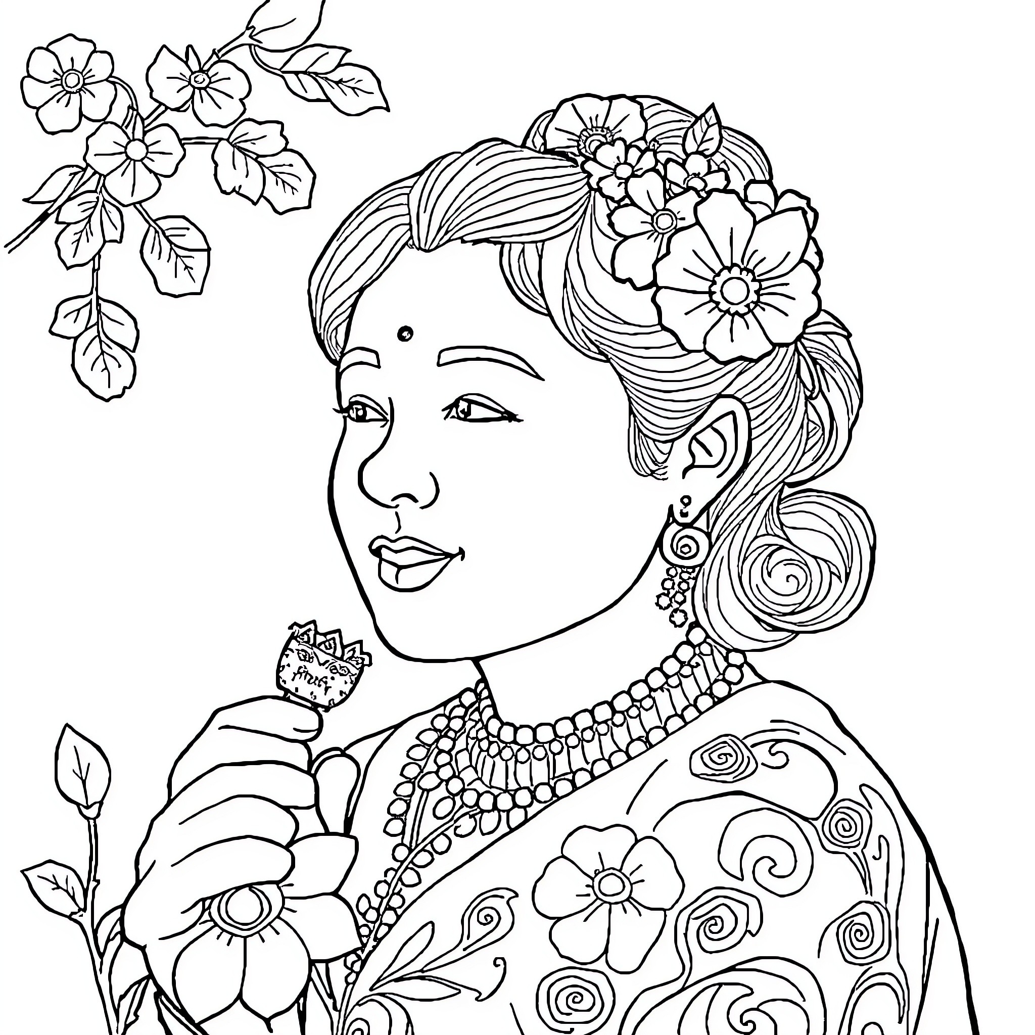 Language of Floral Beauty and Expression Coloring Page (free black-and-white line drawing printable PDF for all, from beginners to advanced learners, including children, teens, adults, and seniors)