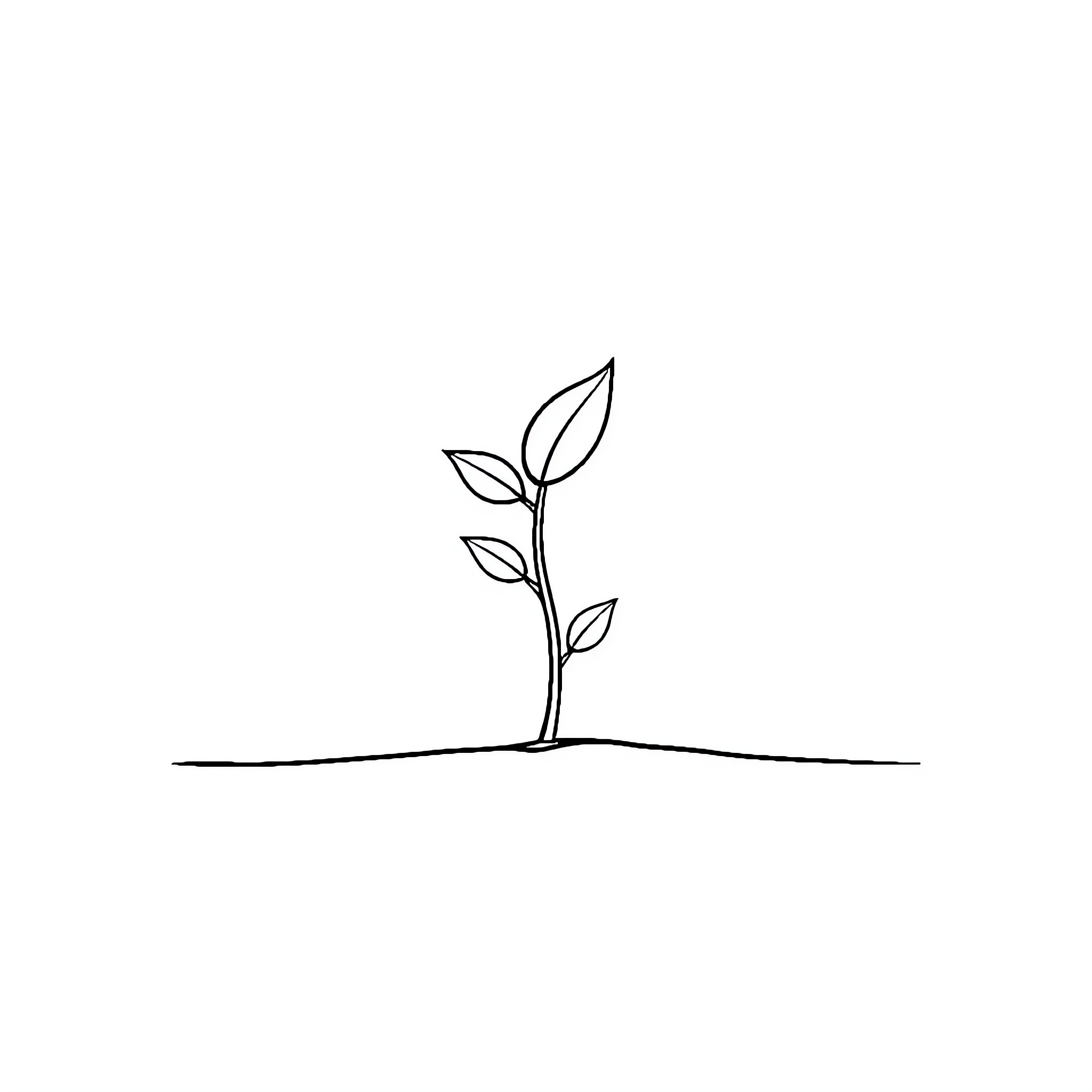 Plant growing with simple leaves Coloring Page (free black-and-white line drawing printable PDF for all, from beginners to advanced learners, including children, teens, adults, and seniors)