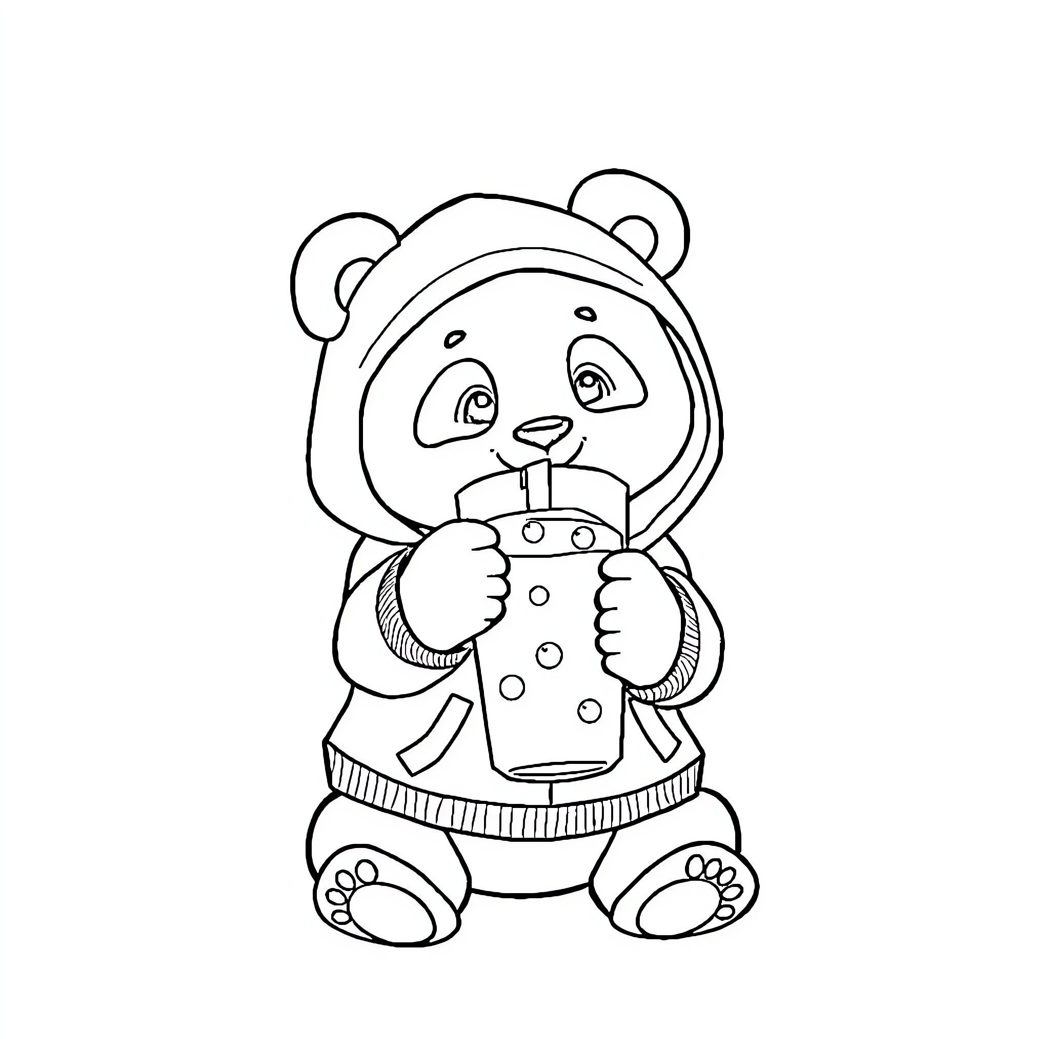 Panda cub wearing cozy winter outfit Coloring Page (free black-and-white line drawing printable PDF for all, from beginners to advanced learners, including children, teens, adults, and seniors)