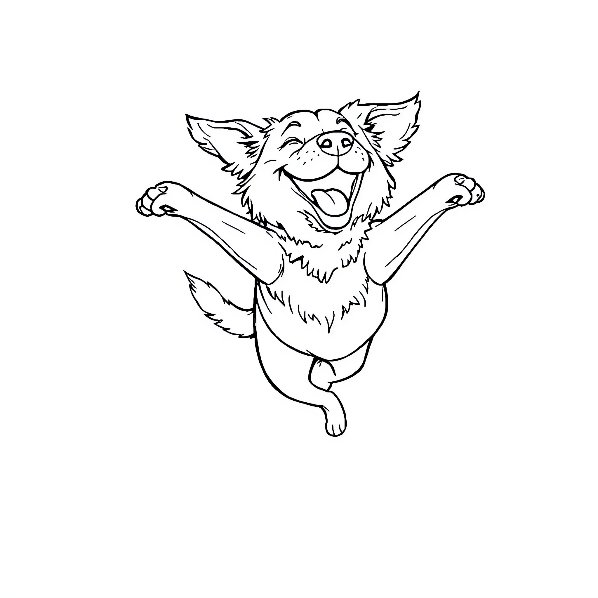 Dog excitedly jumping with joy Coloring Page (free black-and-white line drawing printable PDF for all, from beginners to advanced learners, including children, teens, adults, and seniors)