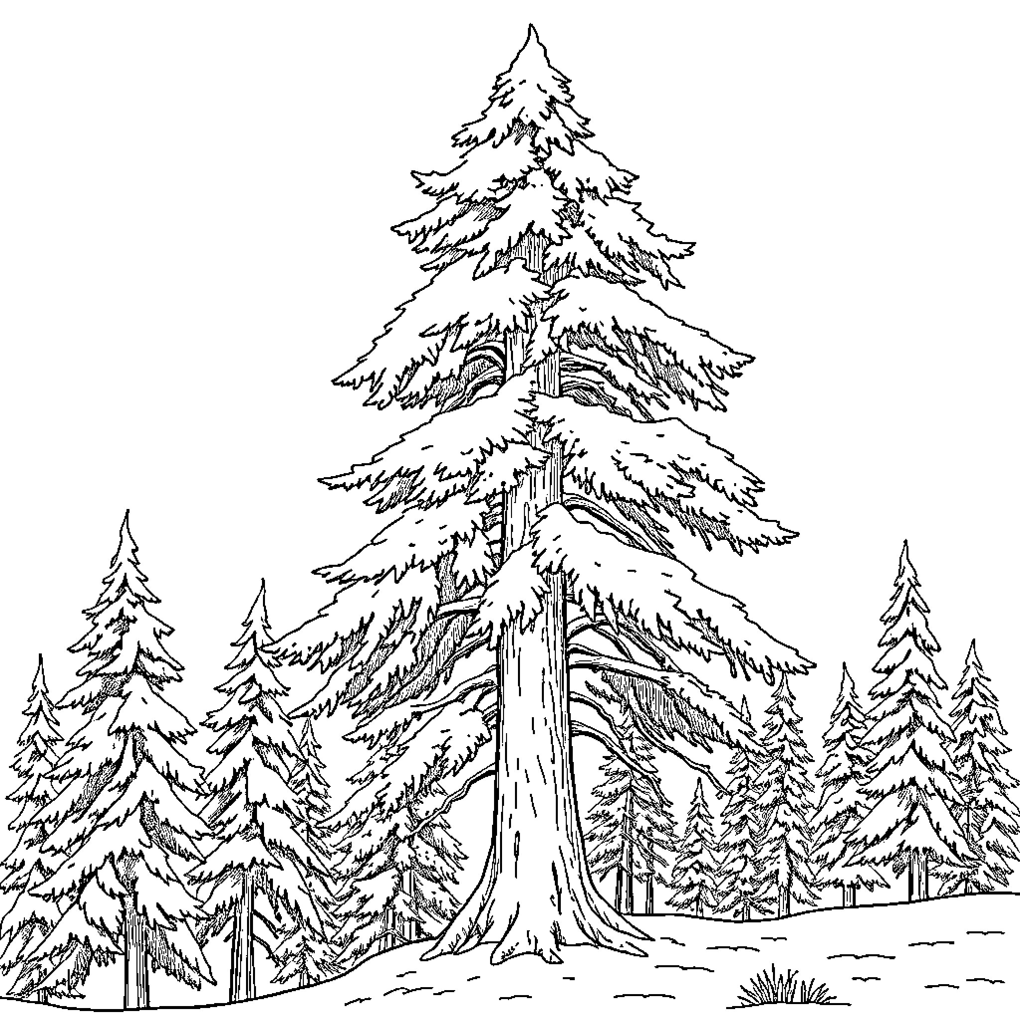 Wolf prowling through the snowy forest Coloring Page (free black-and-white line drawing printable PDF for all, from beginners to advanced learners, including children, teens, adults, and seniors)