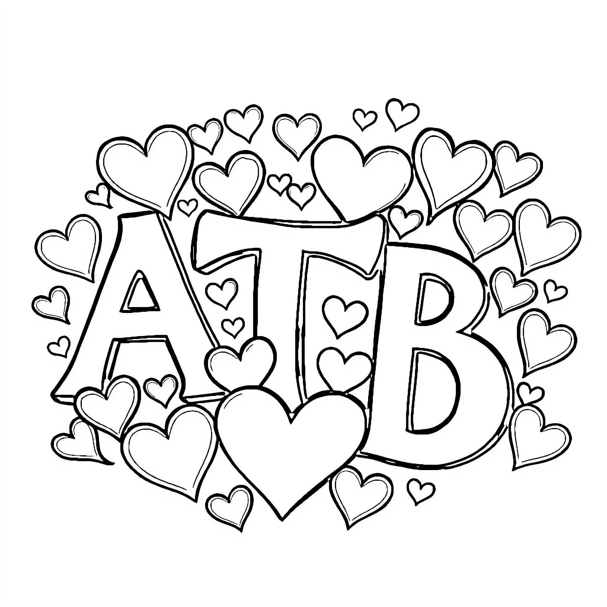 Letter composed of hearts Coloring Page (free black-and-white line drawing printable PDF for all, from beginners to advanced learners, including children, teens, adults, and seniors)