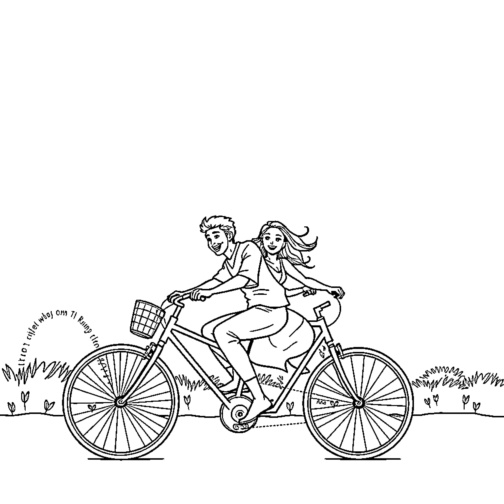 Rumi's Joyful Bike Ride Coloring Page (free black-and-white line drawing printable PDF for all, from beginners to advanced learners, including children, teens, adults, and seniors)