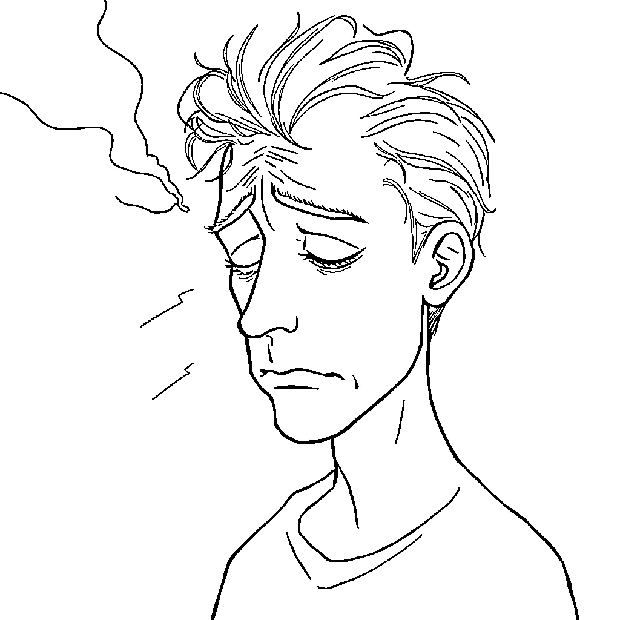 Brainrot: Troubled Youth Smoking Coloring Page (free black-and-white line drawing printable PDF for all, from beginners to advanced learners, including children, teens, adults, and seniors)