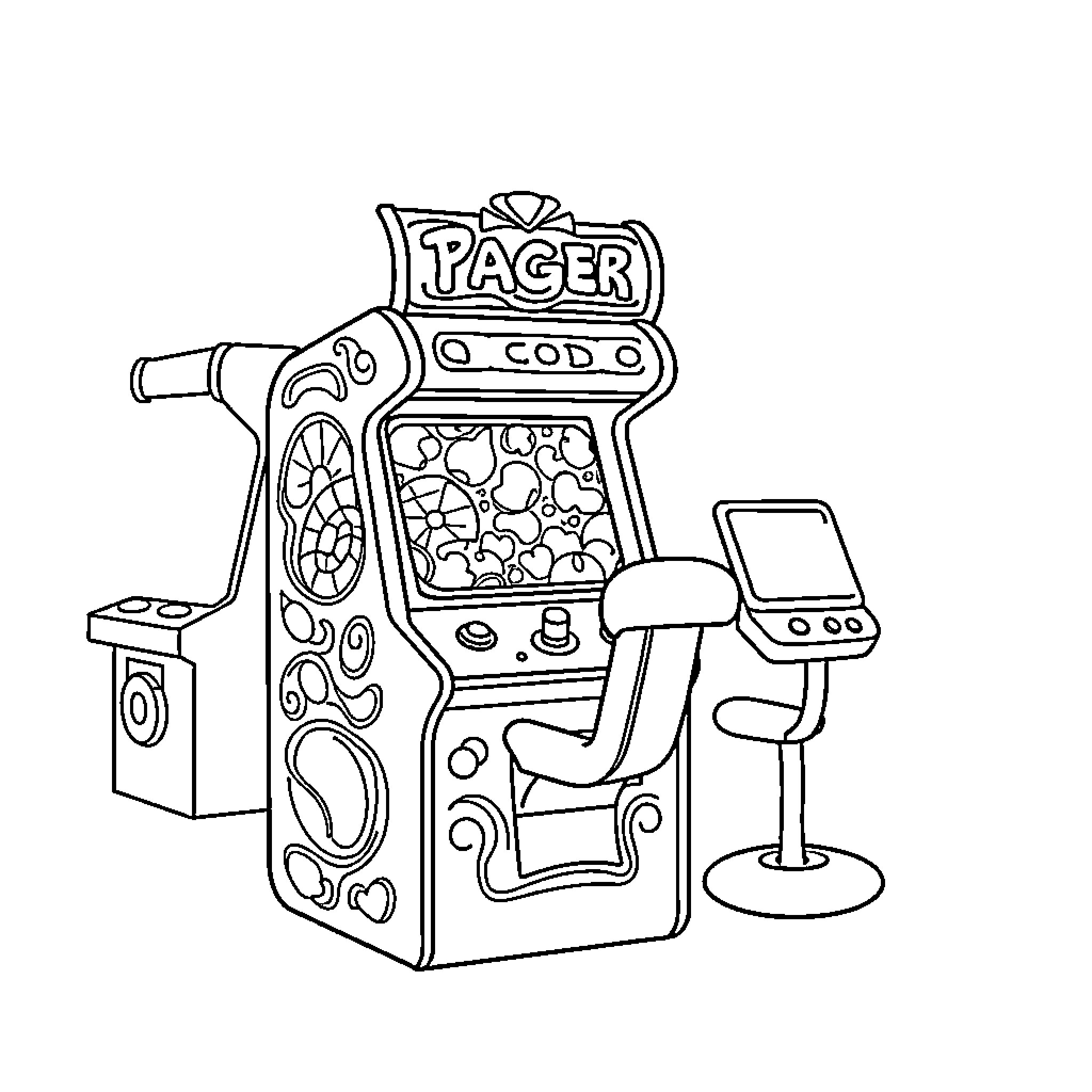 Arcade machine with joystick and buttons Coloring Page (free black-and-white line drawing printable PDF for all, from beginners to advanced learners, including children, teens, adults, and seniors)