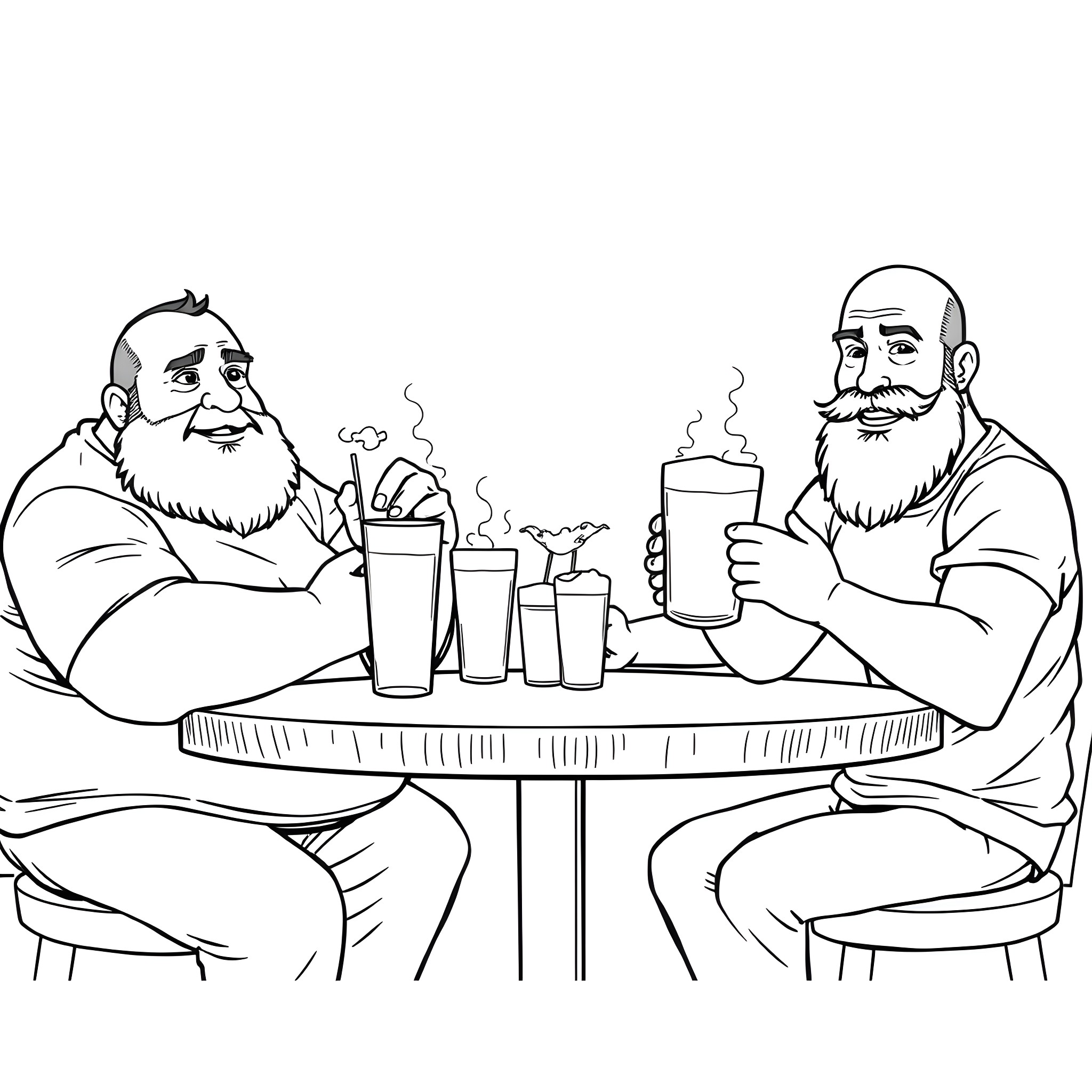 Guys drinking and socializing at the bar Coloring Page (free black-and-white line drawing printable PDF for all, from beginners to advanced learners, including children, teens, adults, and seniors)
