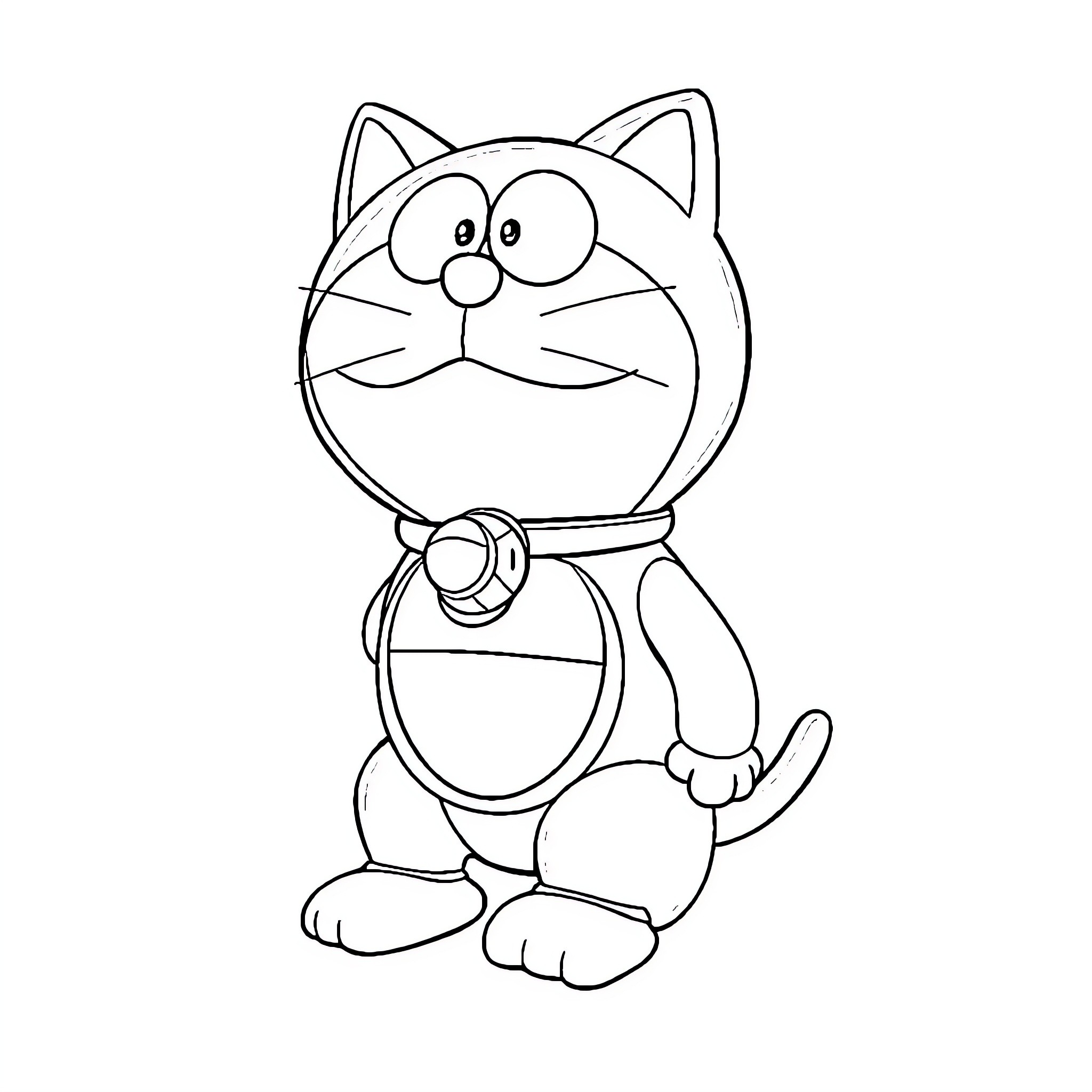 Doraemon the curious cat character Coloring Page (free black-and-white line drawing printable PDF for all, from beginners to advanced learners, including children, teens, adults, and seniors)