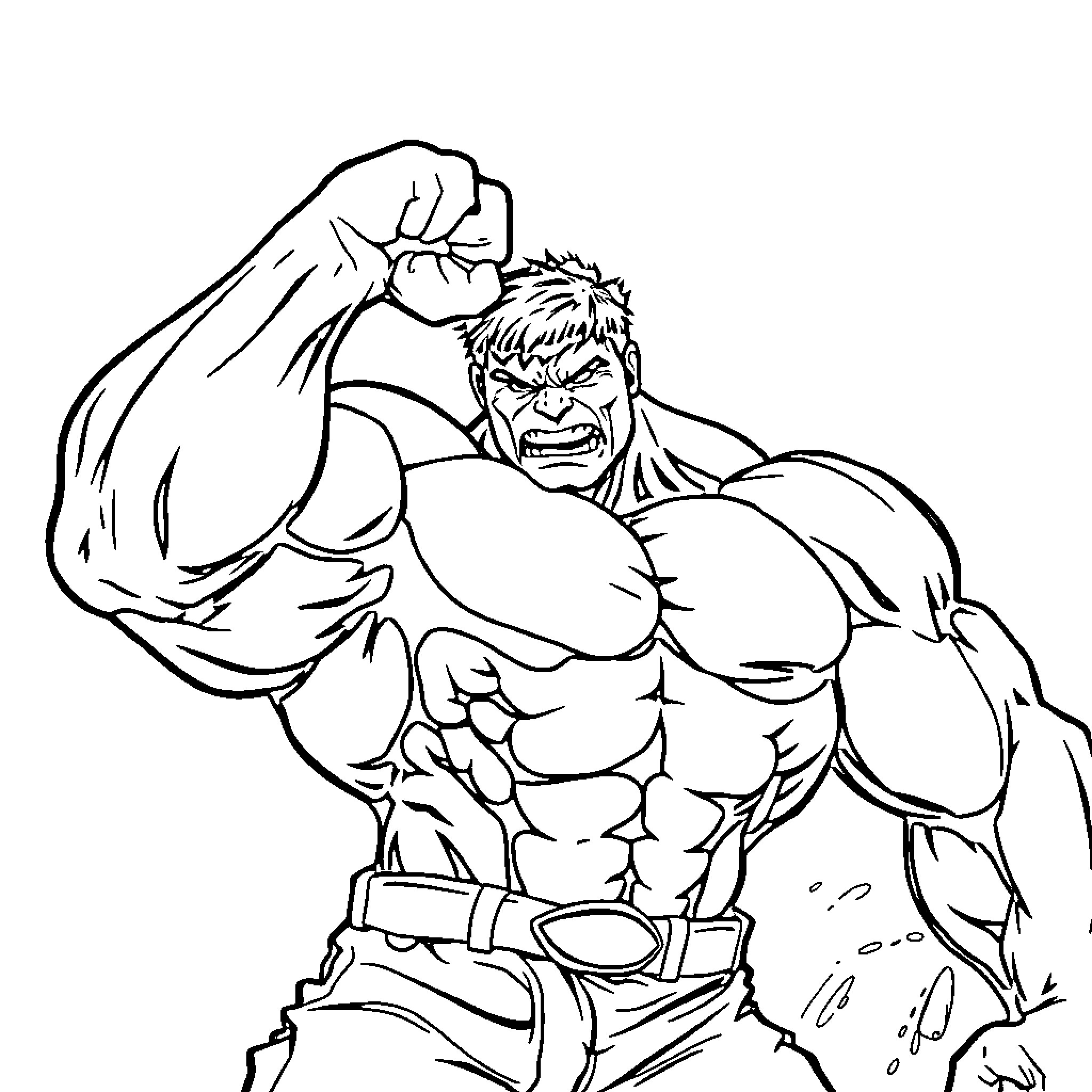 Hulk ready to unleash mighty strength Coloring Page (free black-and-white line drawing printable PDF for all, from beginners to advanced learners, including children, teens, adults, and seniors)