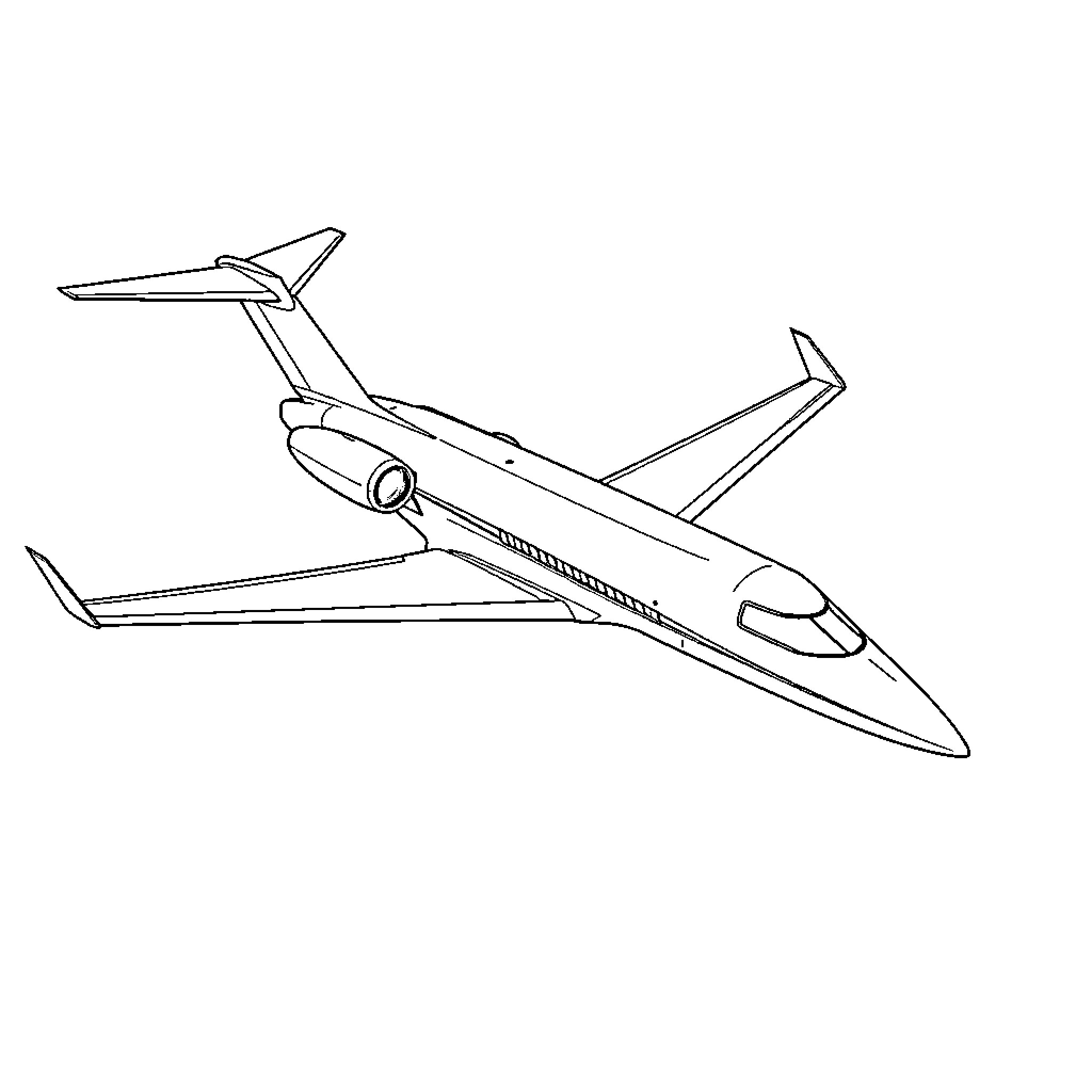 Learjet in flight with extended wings Coloring Page (free black-and-white line drawing printable PDF for all, from beginners to advanced learners, including children, teens, adults, and seniors)