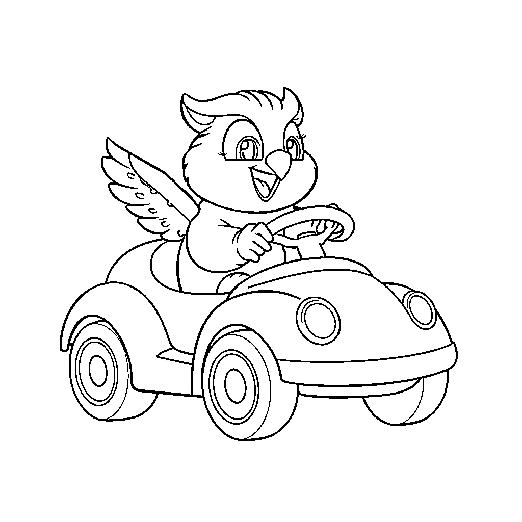 Piratix driving playful vehicle Coloring Page (free black-and-white line drawing printable PDF for all, from beginners to advanced learners, including children, teens, adults, and seniors)