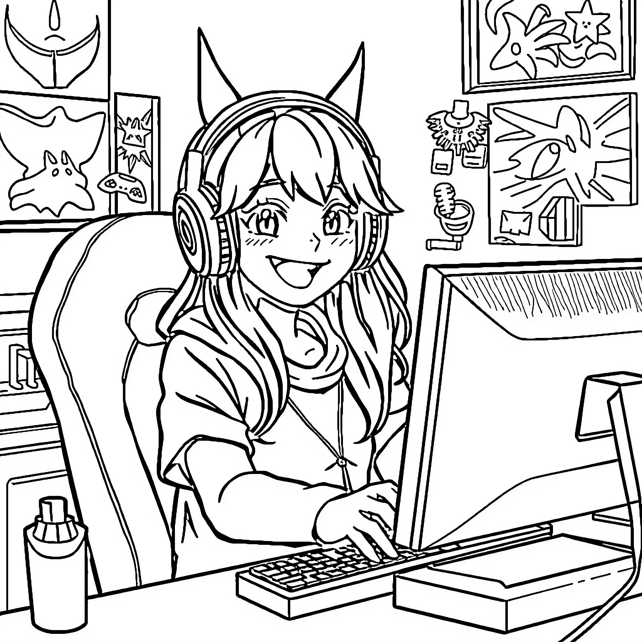 Aphmau Enjoying Creative Digital Art Session Coloring Page (free black-and-white line drawing printable PDF for all, from beginners to advanced learners, including children, teens, adults, and seniors)
