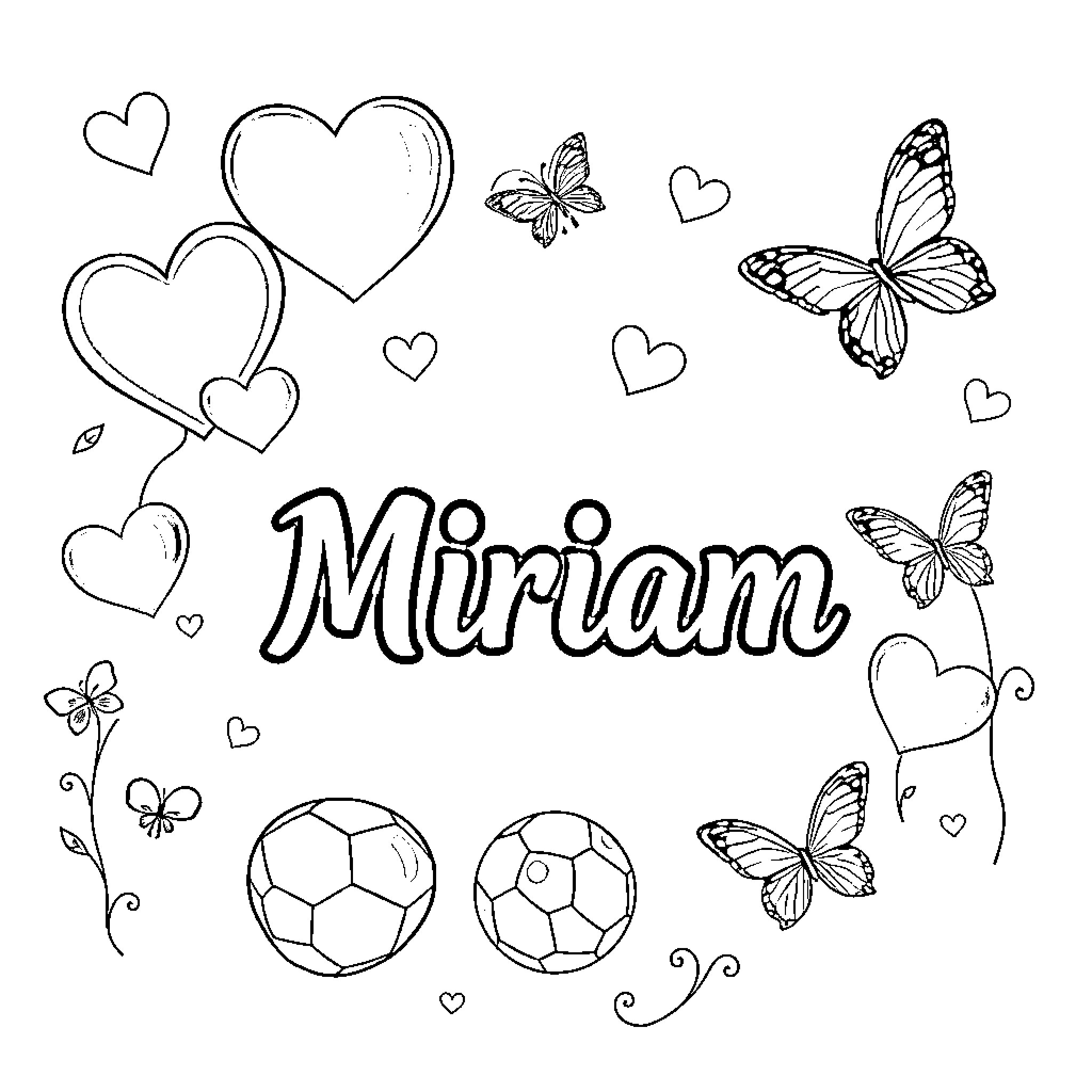Heart-Filled Coloring with Butterflies and Sports Coloring Page (free black-and-white line drawing printable PDF for all, from beginners to advanced learners, including children, teens, adults, and seniors)