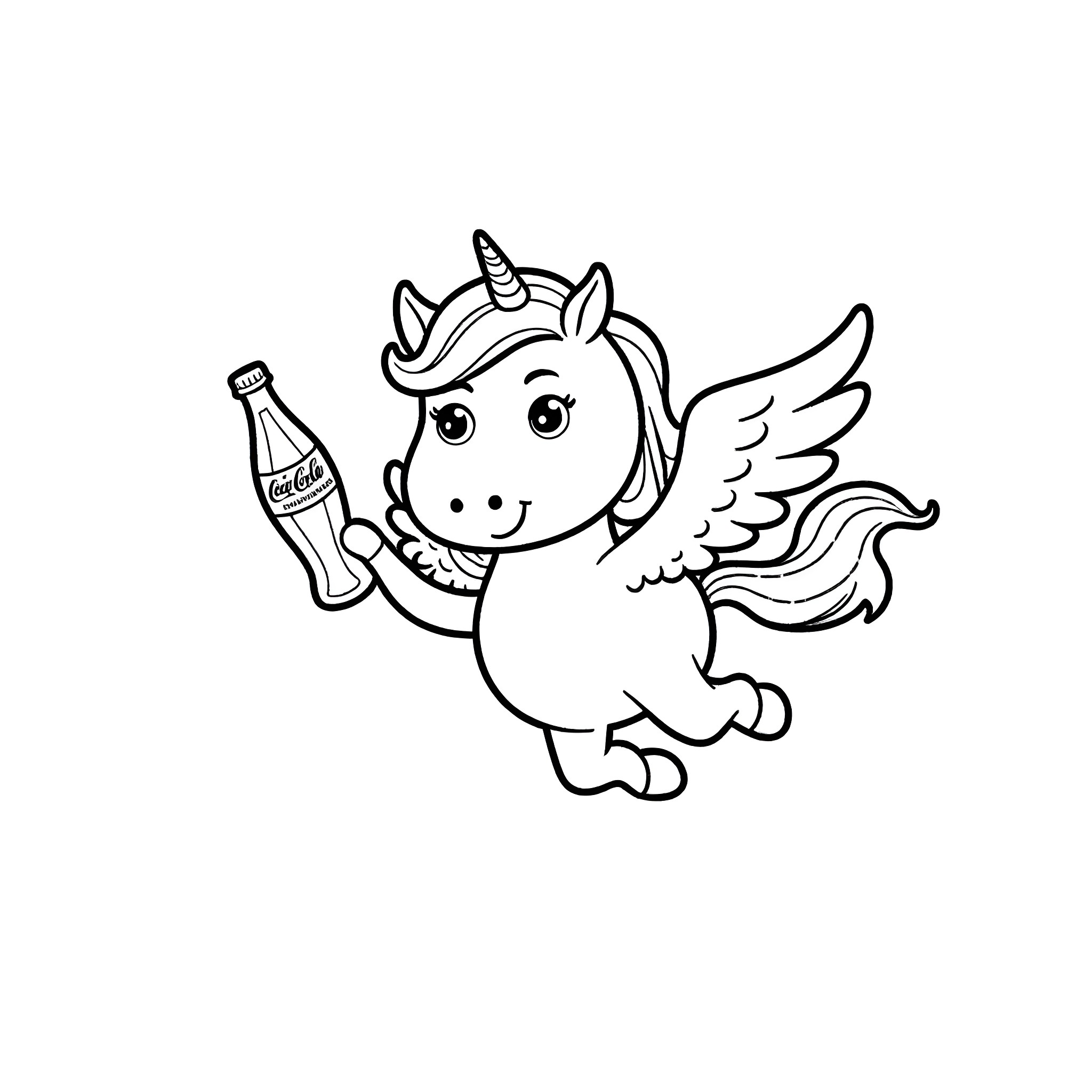 Unicorn Enjoying a Refreshing Soda Coloring Page (free black-and-white line drawing printable PDF for all, from beginners to advanced learners, including children, teens, adults, and seniors)