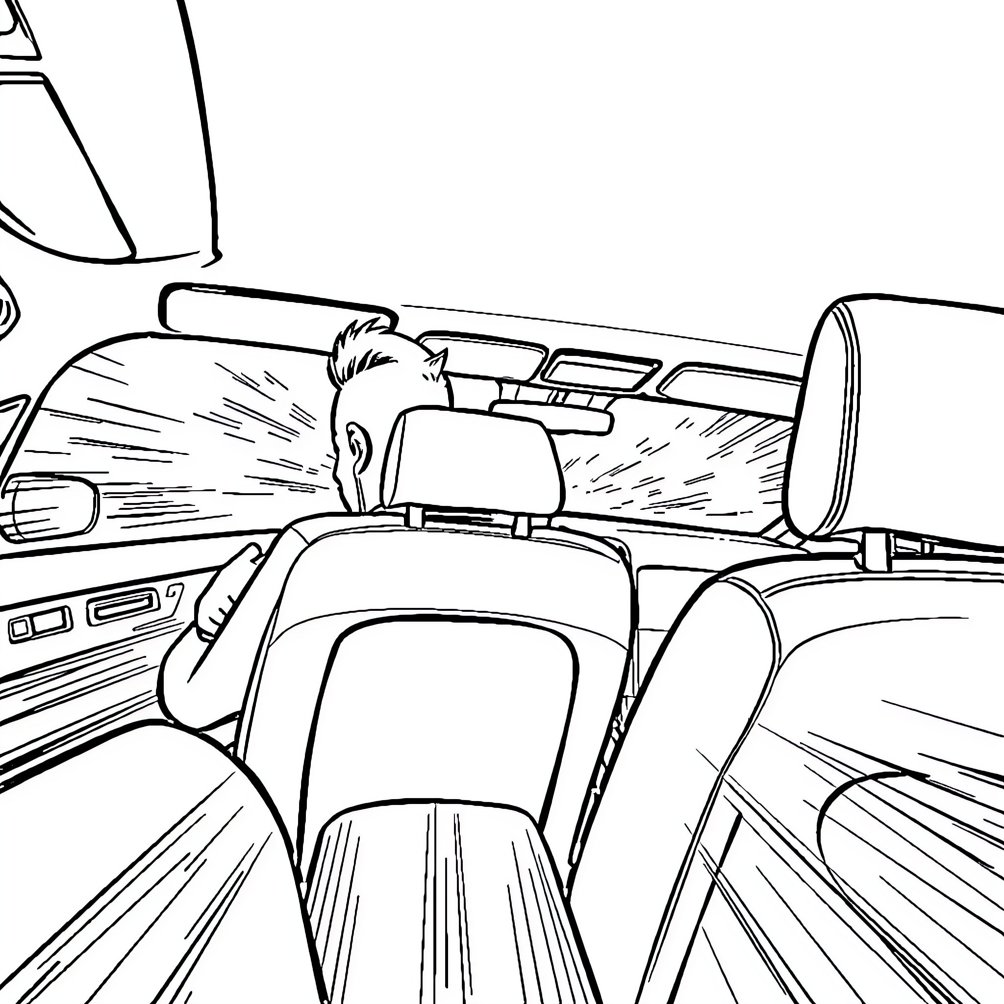 Car racing at high speed on the road Coloring Page (free black-and-white line drawing printable PDF for all, from beginners to advanced learners, including children, teens, adults, and seniors)