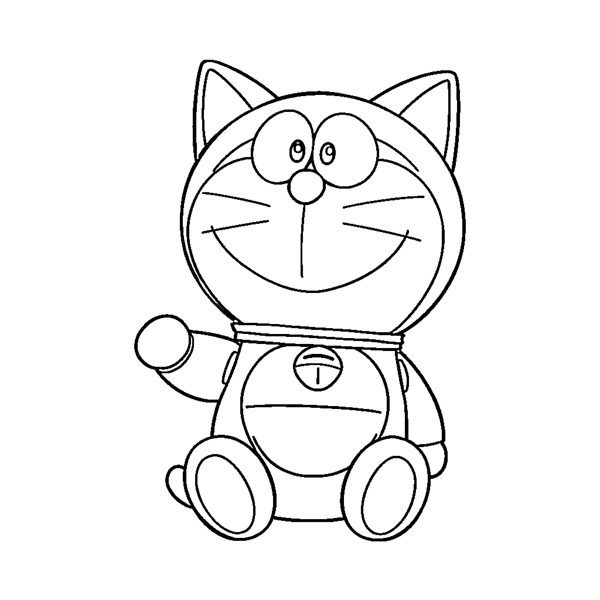 Doraemon, the friendly robotic cat with a wide smile Coloring Page (free black-and-white line drawing printable PDF for all, from beginners to advanced learners, including children, teens, adults, and seniors)