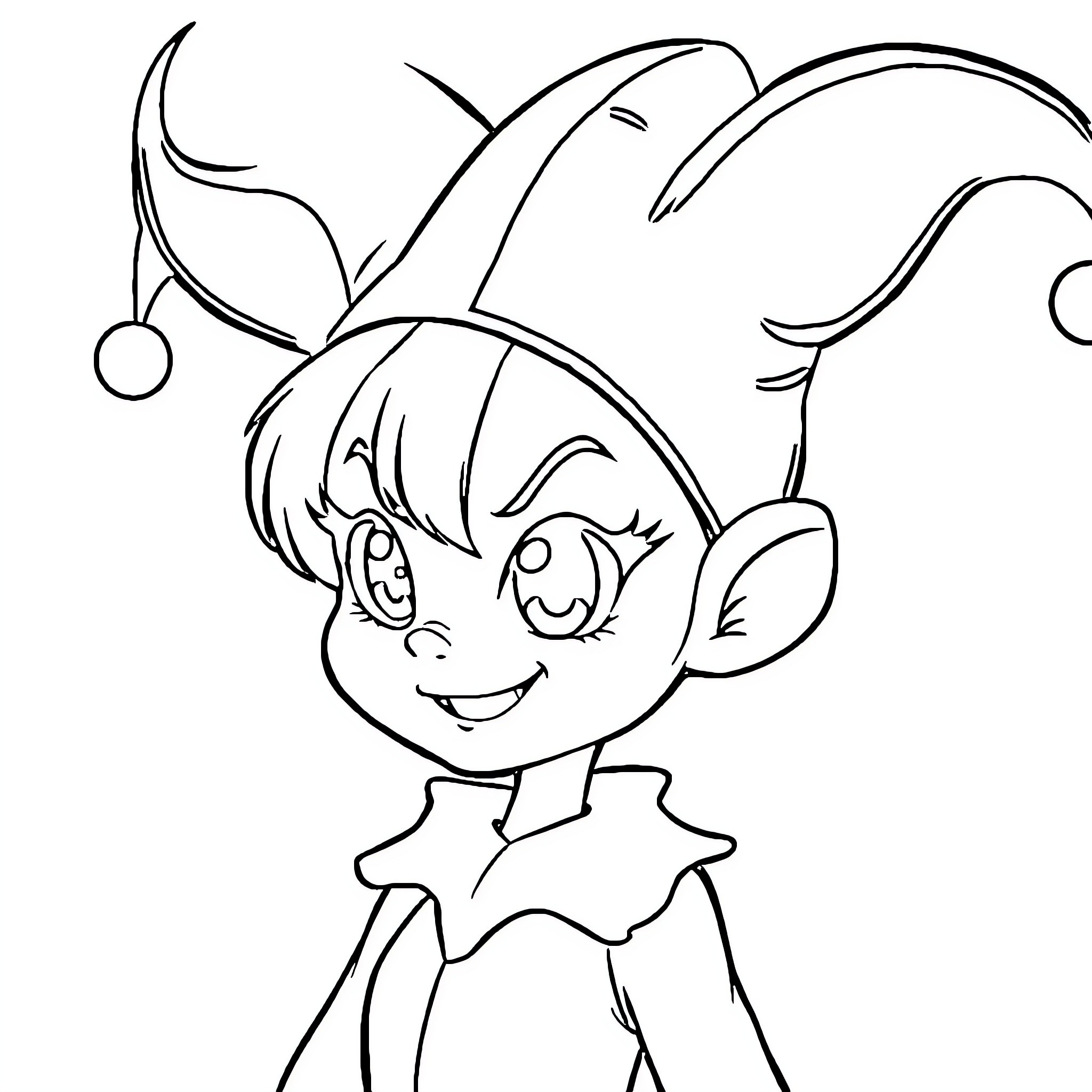Kuromi laughing happily in mischievous outfit Coloring Page (free black-and-white line drawing printable PDF for all, from beginners to advanced learners, including children, teens, adults, and seniors)