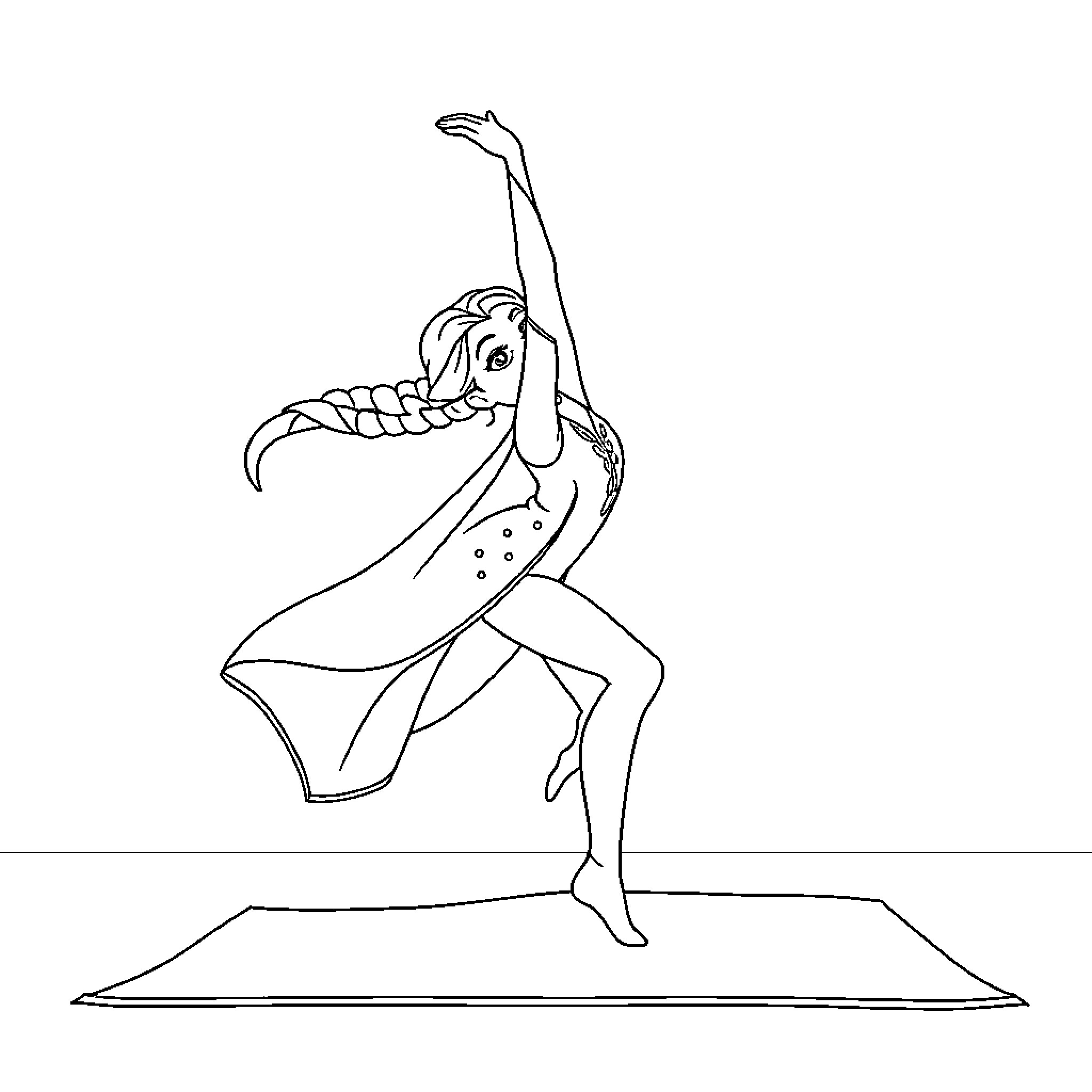 Anna dances gracefully on stage Coloring Page (free black-and-white line drawing printable PDF for all, from beginners to advanced learners, including children, teens, adults, and seniors)