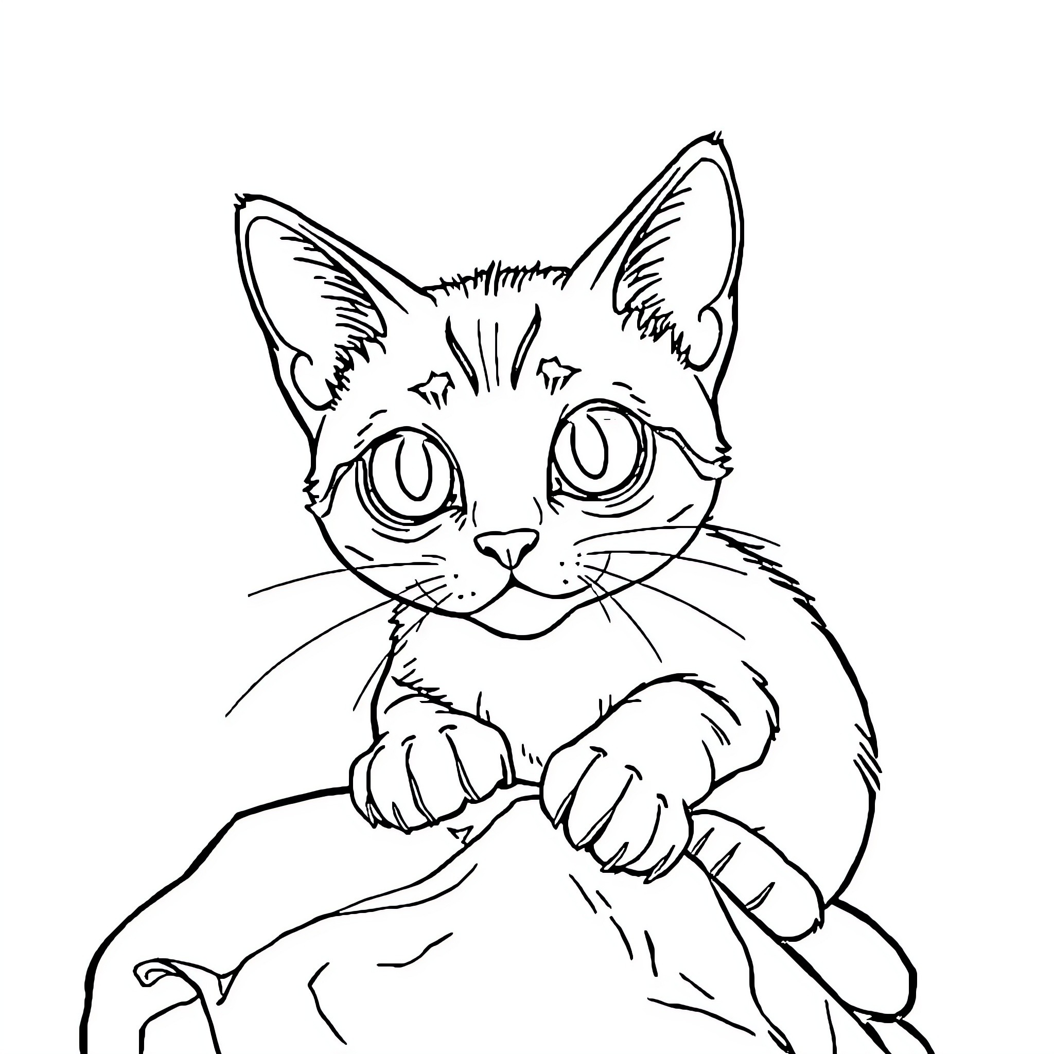 Cat in a playful pose Coloring Page (free black-and-white line drawing printable PDF for all, from beginners to advanced learners, including children, teens, adults, and seniors)