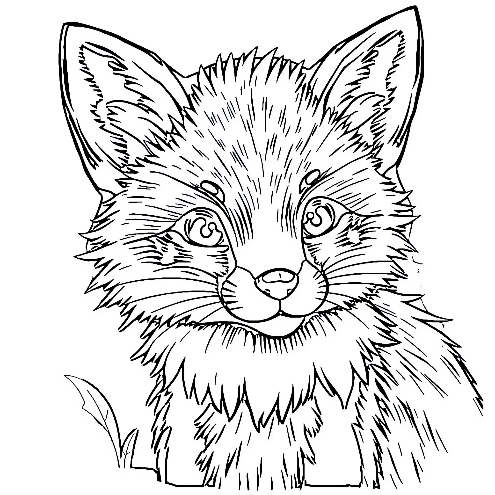Fox with Detailed Facial Features Coloring Page (free black-and-white line drawing printable PDF for all, from beginners to advanced learners, including children, teens, adults, and seniors)